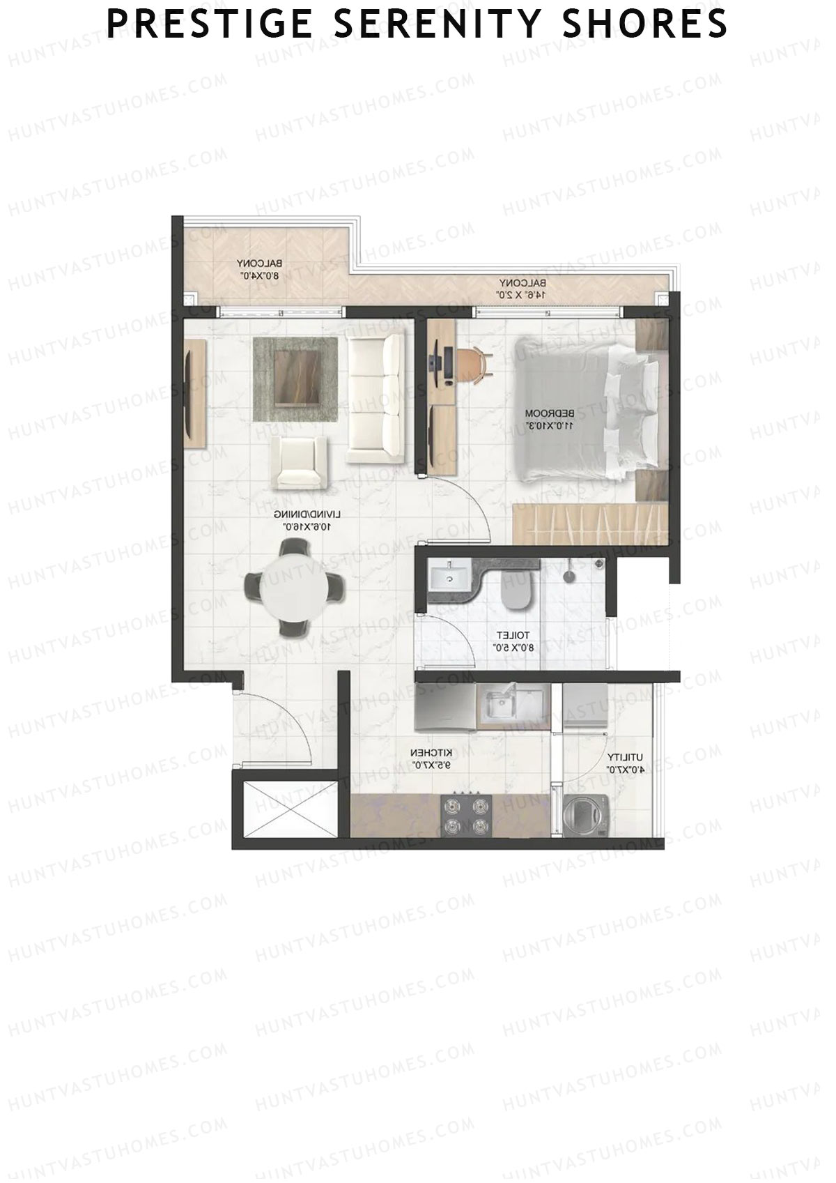 Prestige Serenity Shores Tower 4 Unit 2 (Type A8) Floor Plan