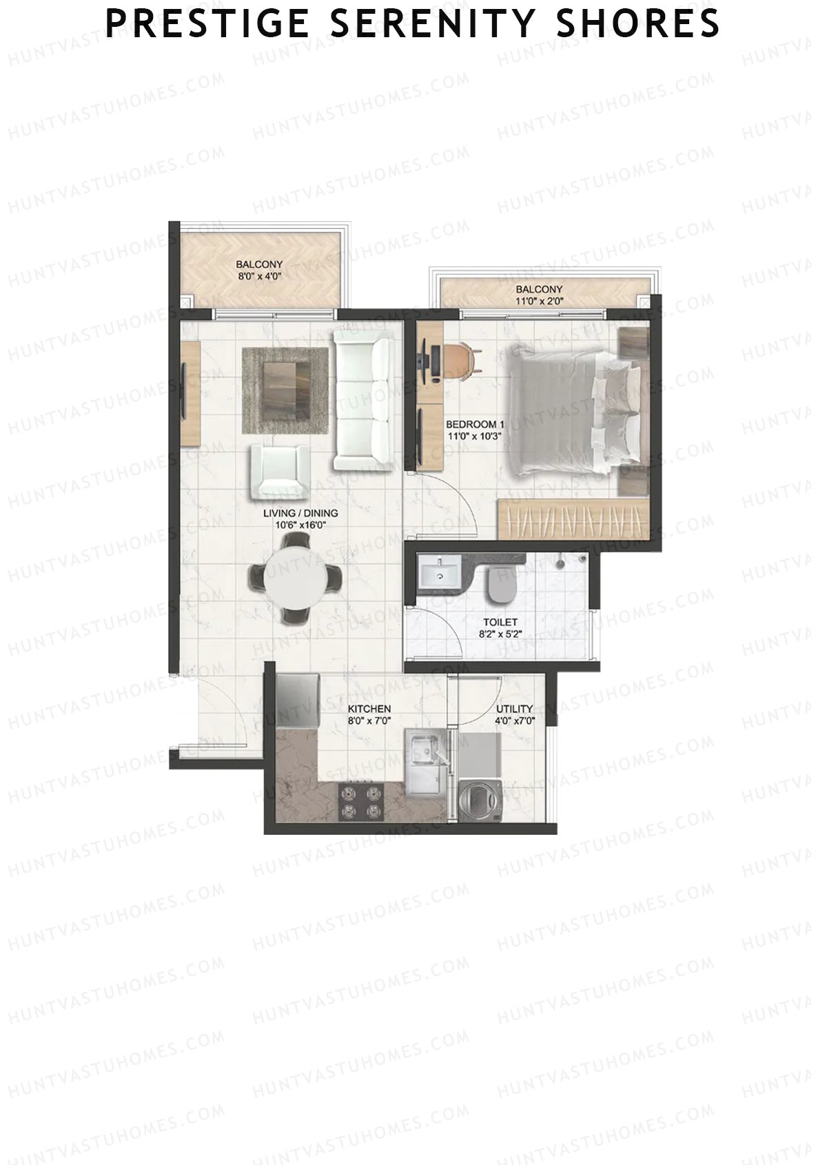 Prestige Serenity Shores Tower 4 Unit 3 (Type A3) Floor Plan