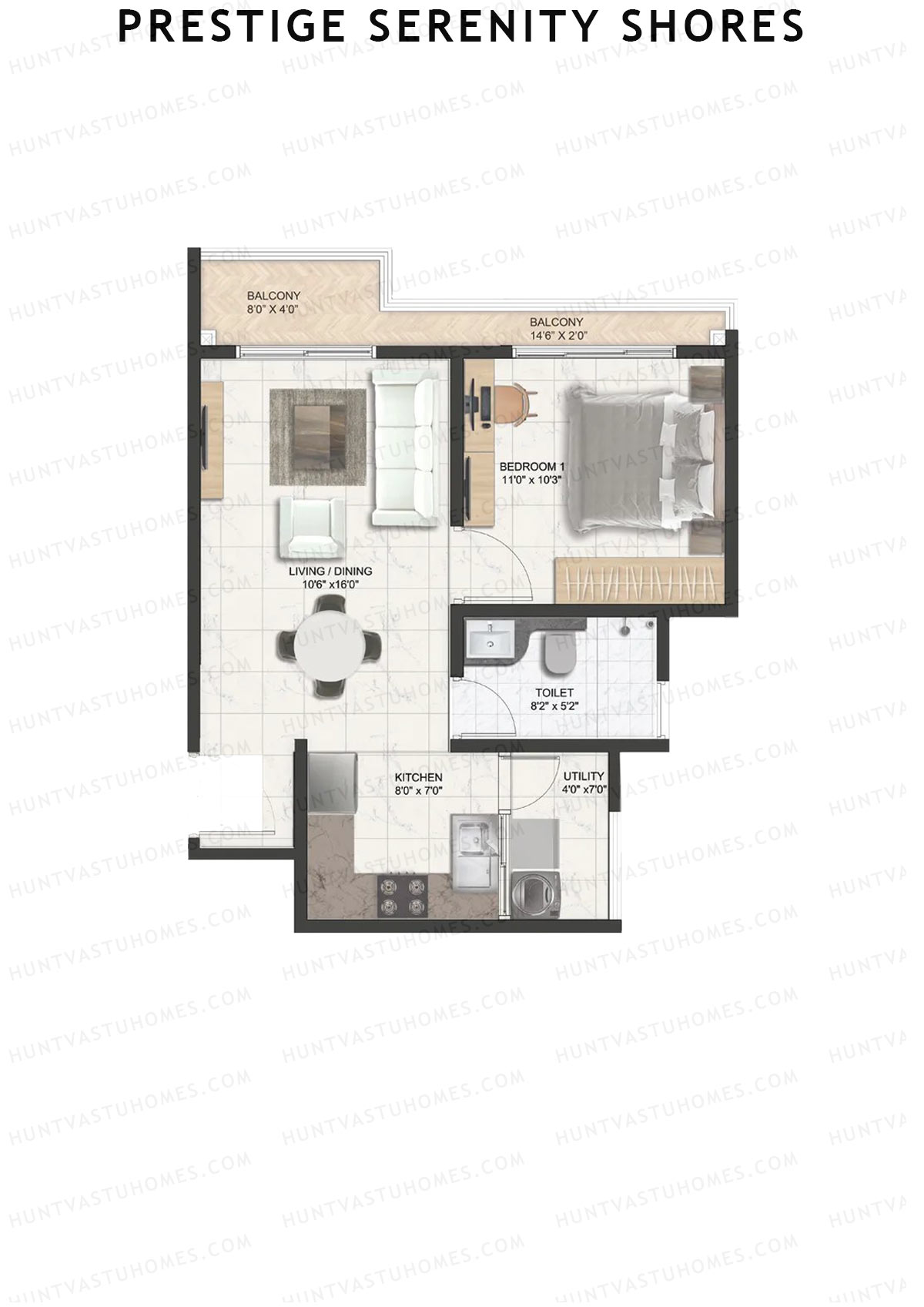 Prestige Serenity Shores Tower 4 Unit 3 (Type A5) Floor Plan