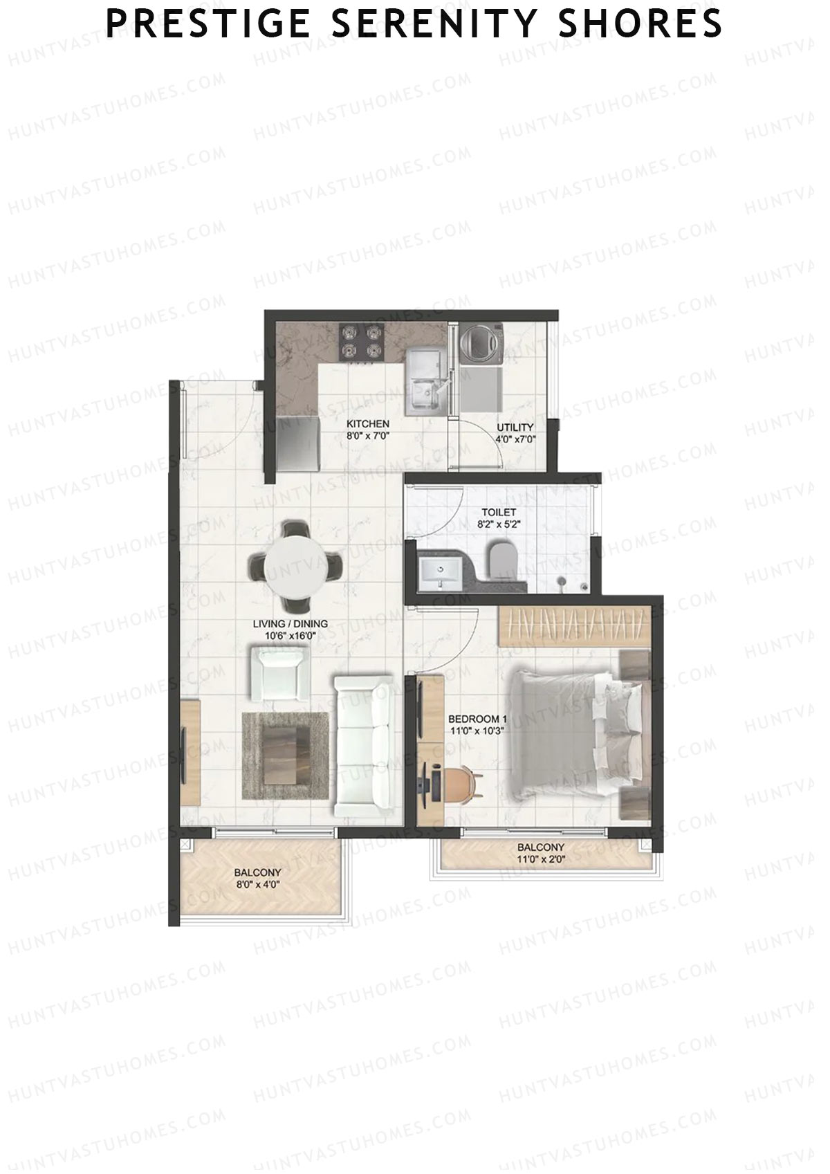 Prestige Serenity Shores Tower 4 Unit 4 (Type A4) Floor Plan