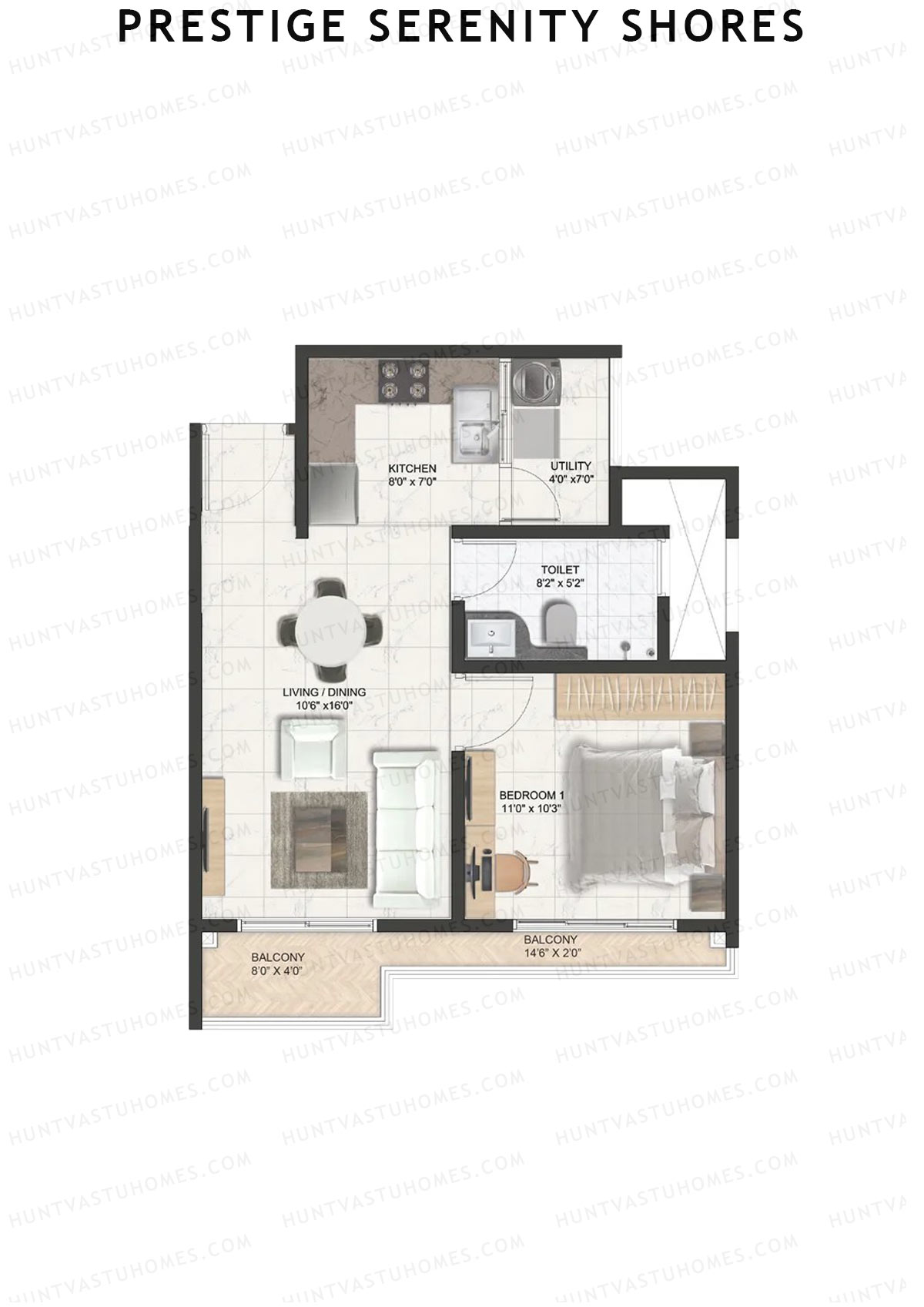 Prestige Serenity Shores Tower 4 Unit 4 (Type A6) Floor Plan