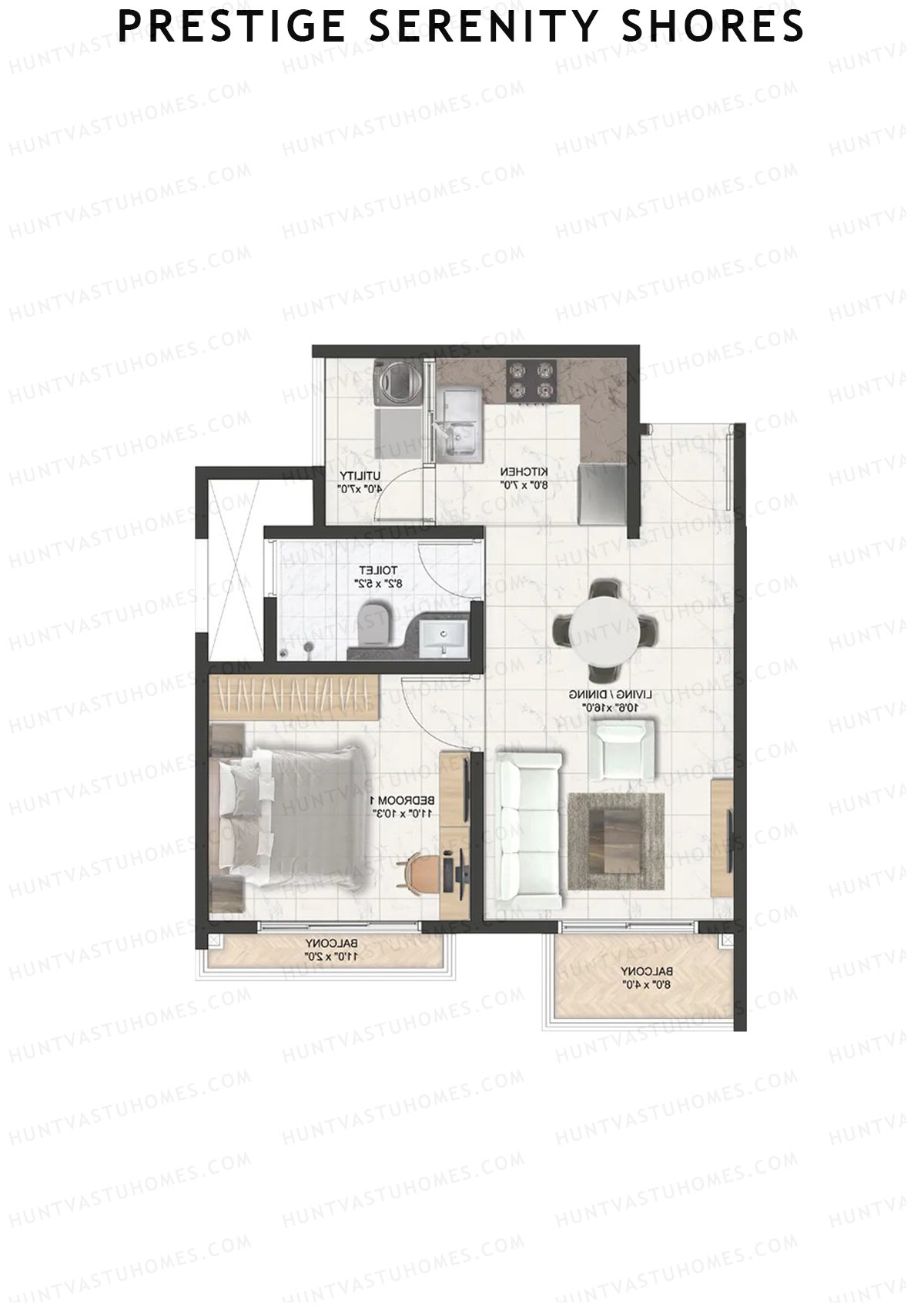 Prestige Serenity Shores Tower 4 Unit 6 (Type A1) Floor Plan