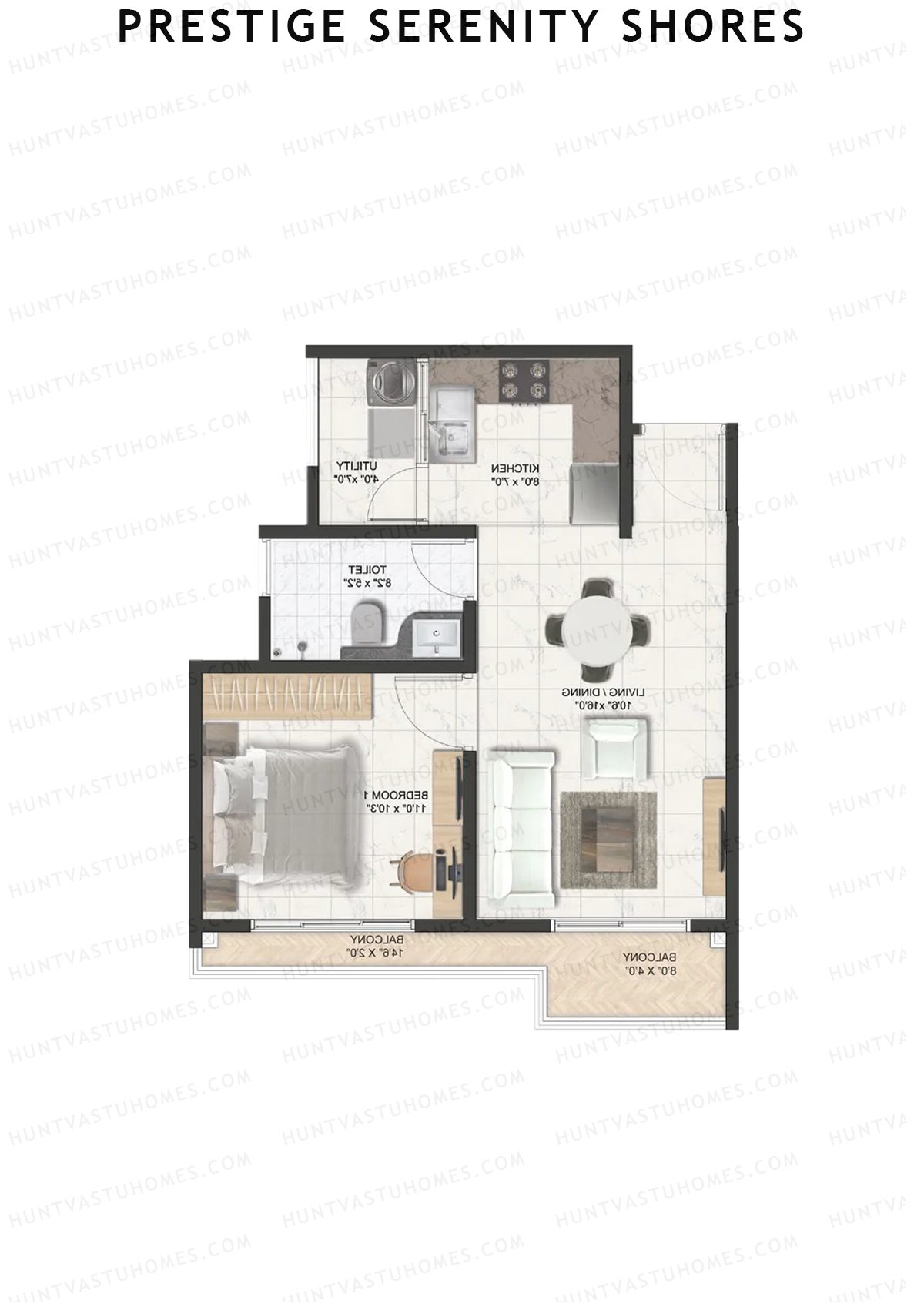 Prestige Serenity Shores Tower 4 Unit 6 (Type A2) Floor Plan