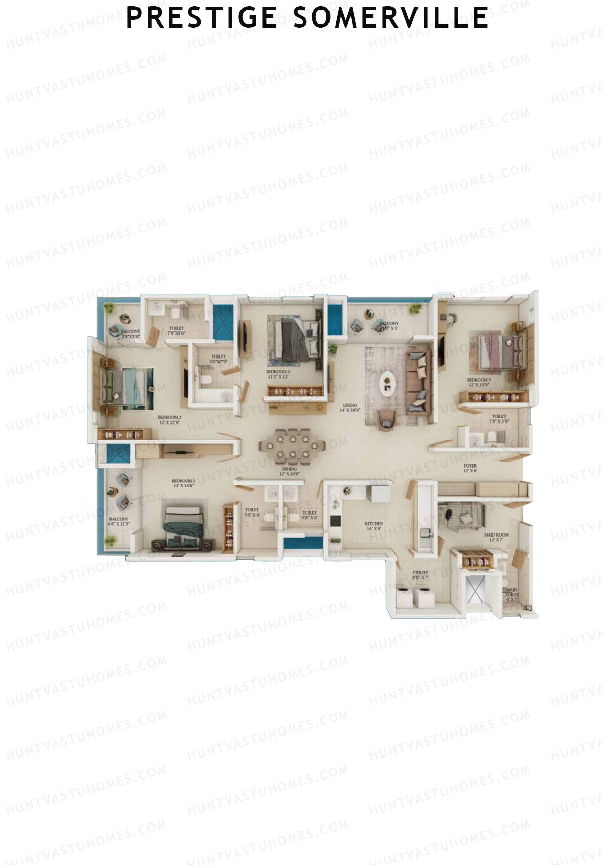 Prestige Somerville Tower A Unit 1 (Type F) Floor Plan