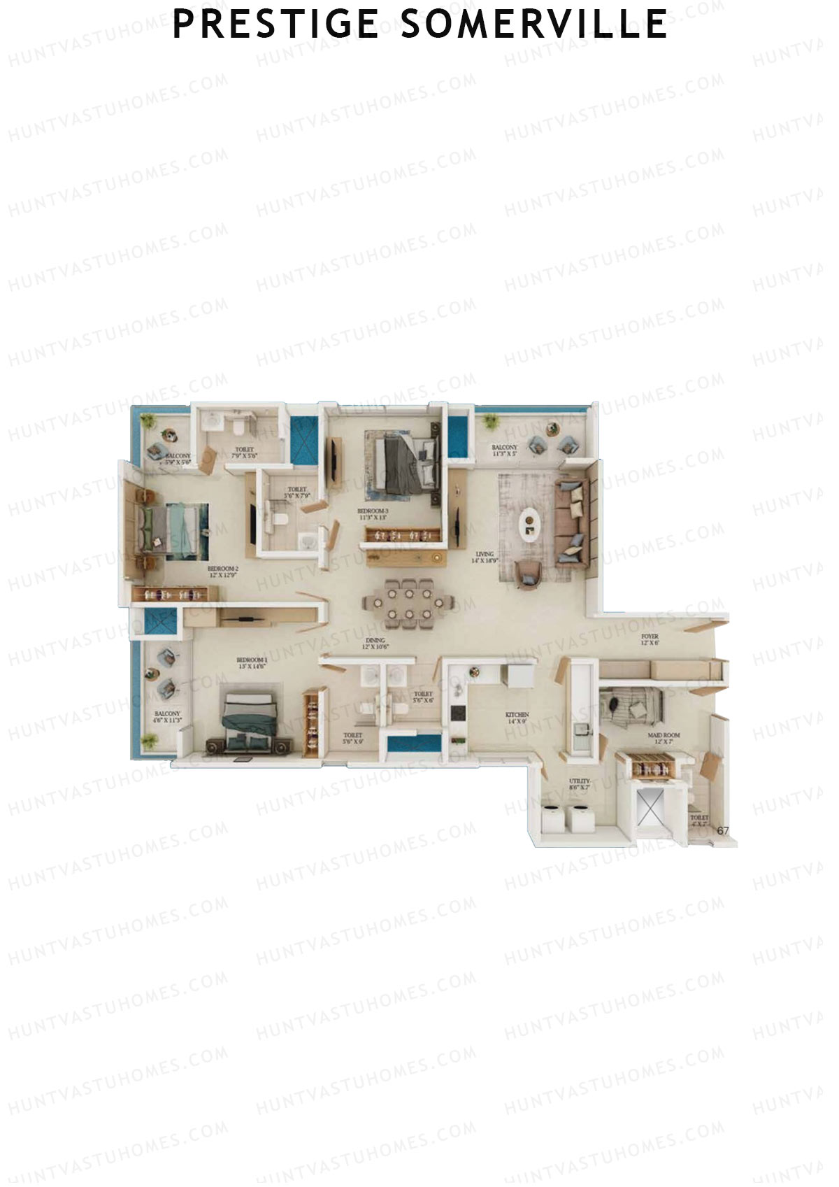 Prestige Somerville Tower B Unit 1 (Type F1) Floor Plan