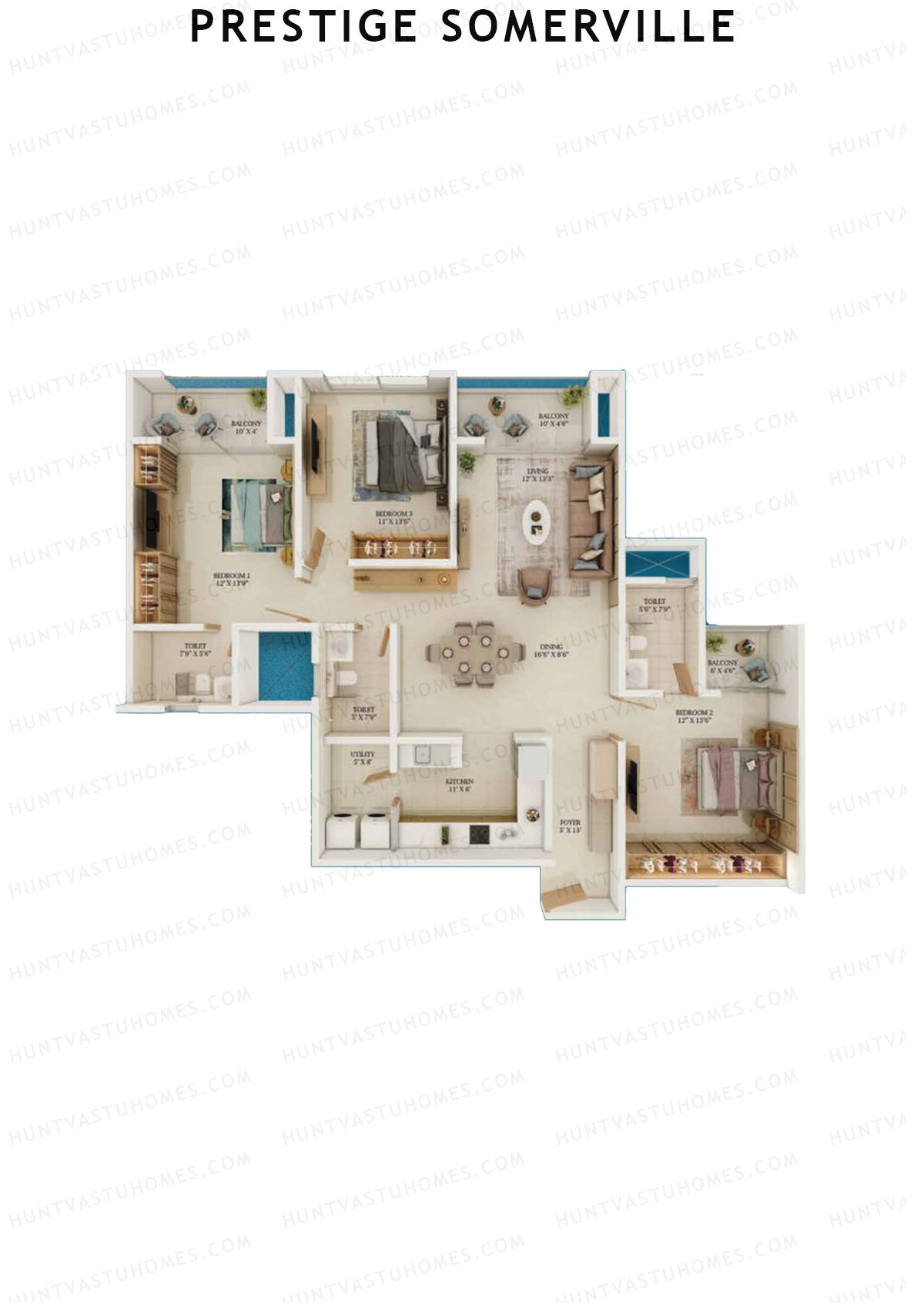 Prestige Somerville Tower B Unit 3 (Type B) Floor Plan
