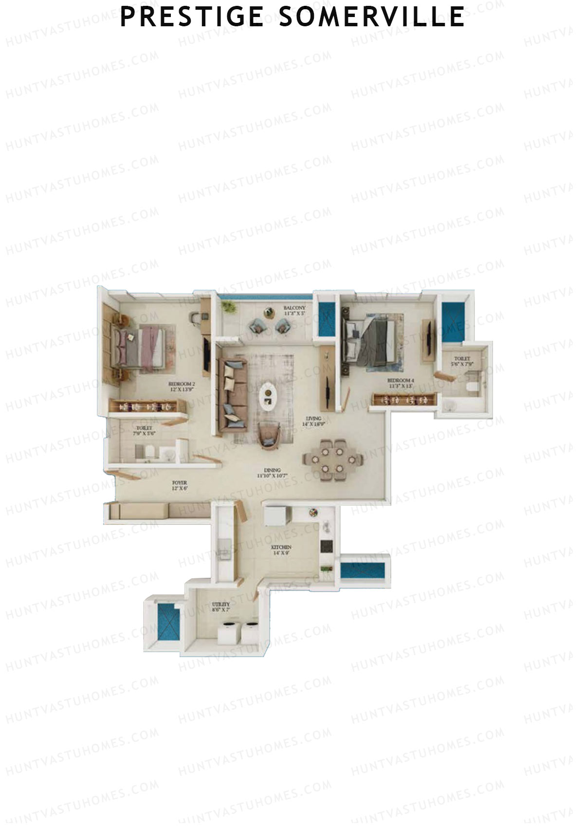 Prestige Somerville Tower B Unit 4 (Type F2) Floor Plan