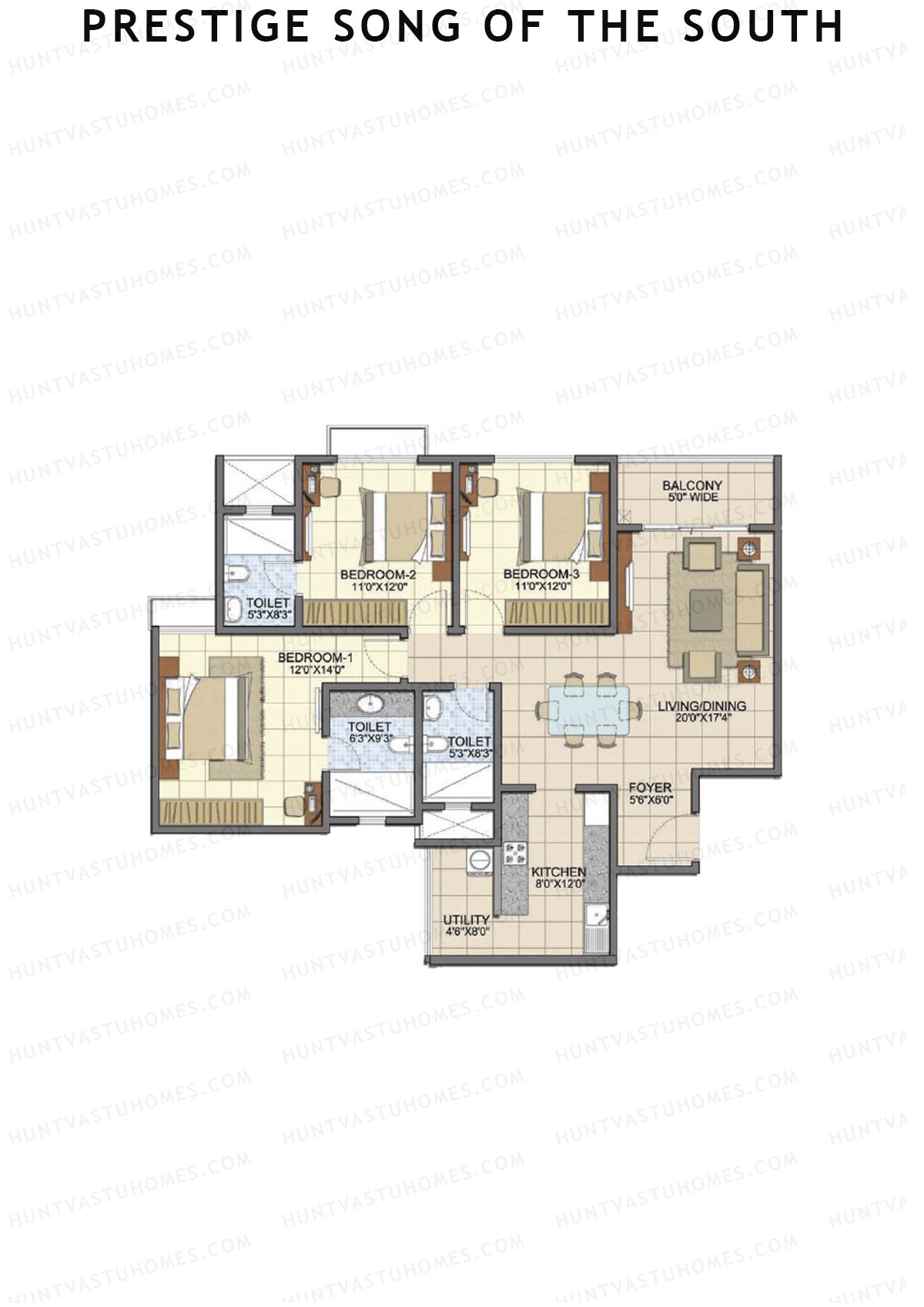 Prestige Song Of The South Tower 10 Unit 1 (Type D2) Floor Plan