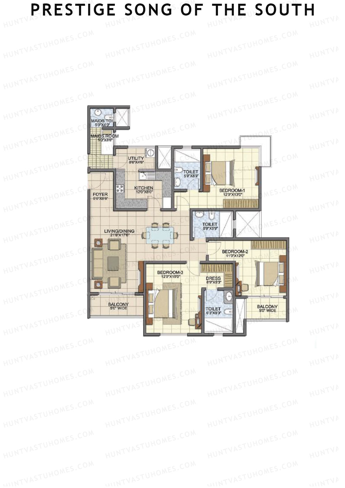 Prestige Song Of The South Tower 10 Unit 3 (Type E3) Floor Plan