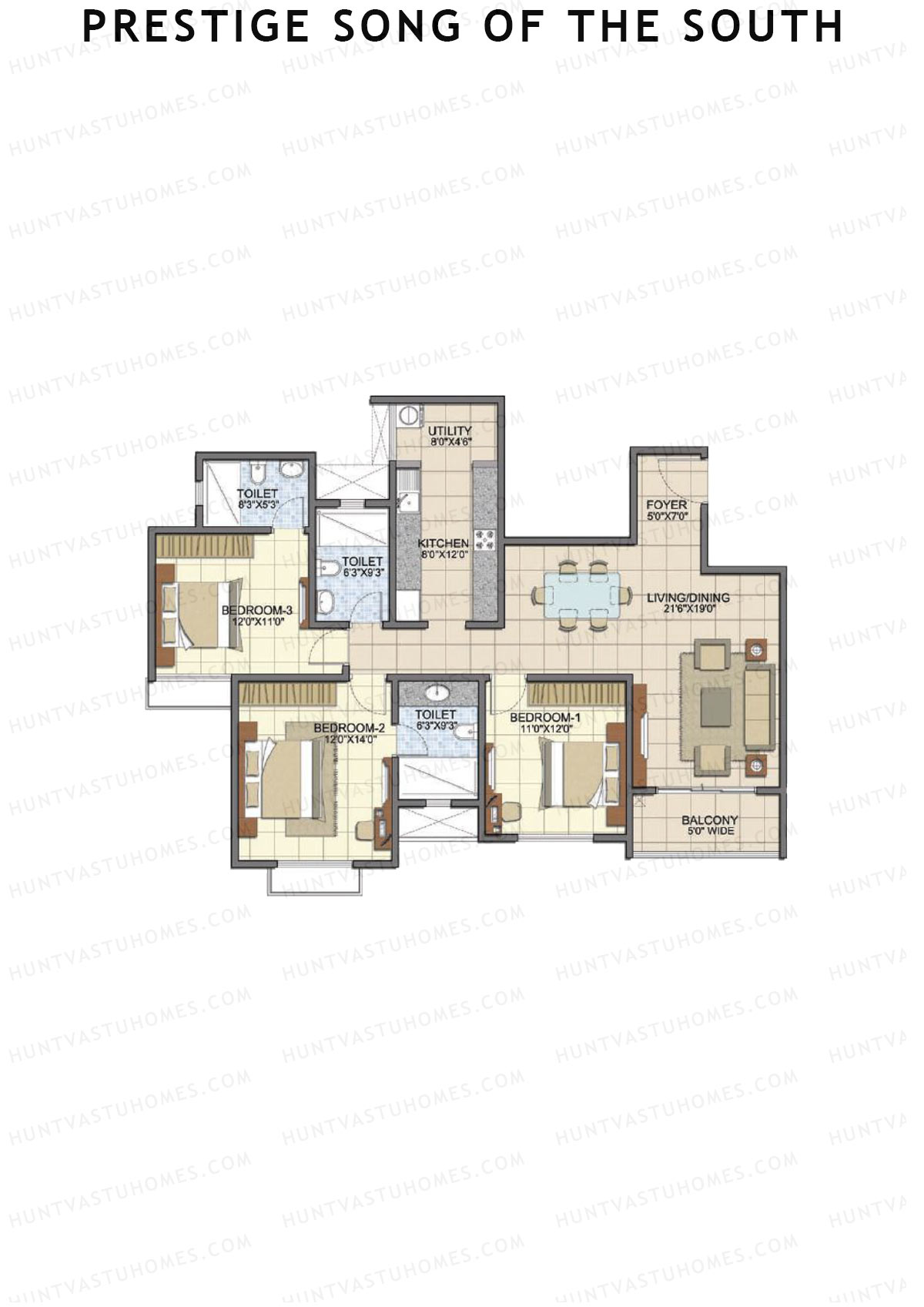 Prestige Song Of The South Tower 10 Unit 4 (Type D12) Floor Plan
