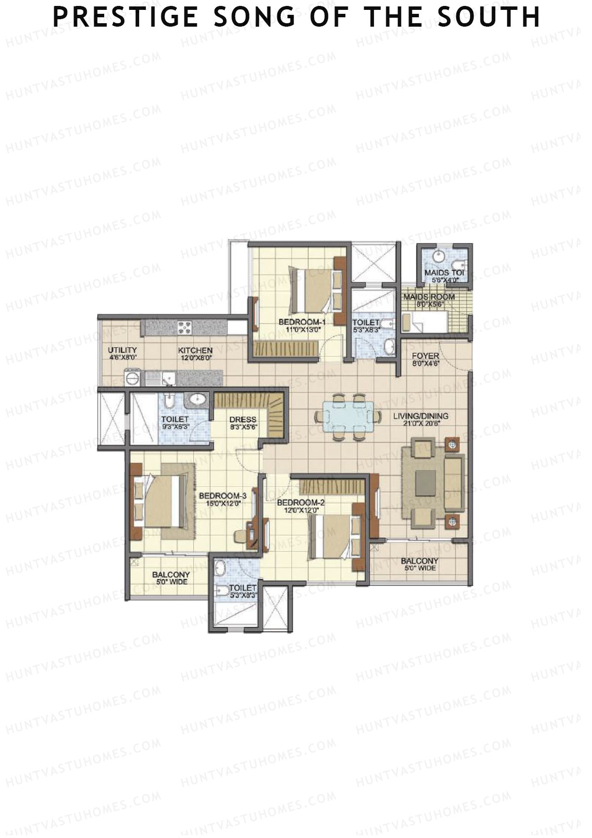 Prestige Song Of The South Tower 10 Unit 6 (Type E2) Floor Plan