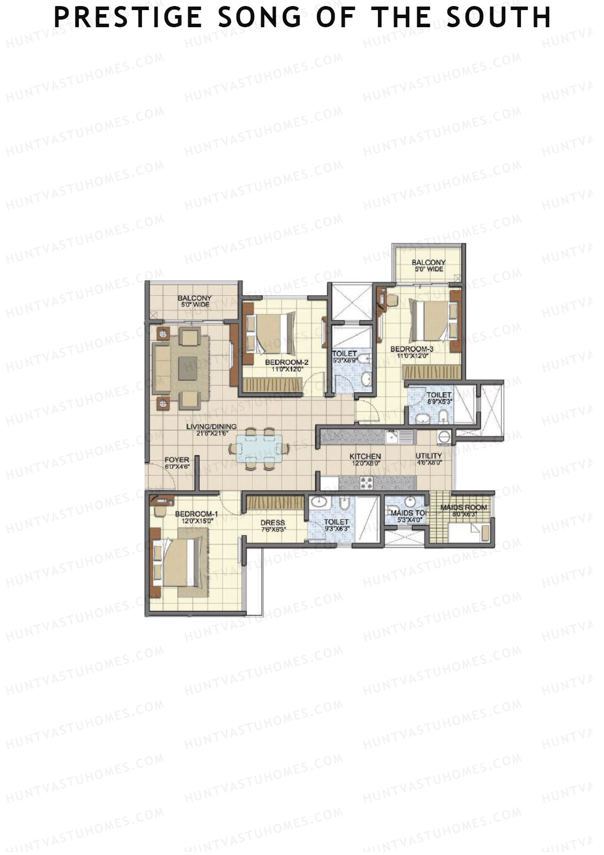 Prestige Song Of The South Tower 11 Unit 2 (Type E1) Floor Plan