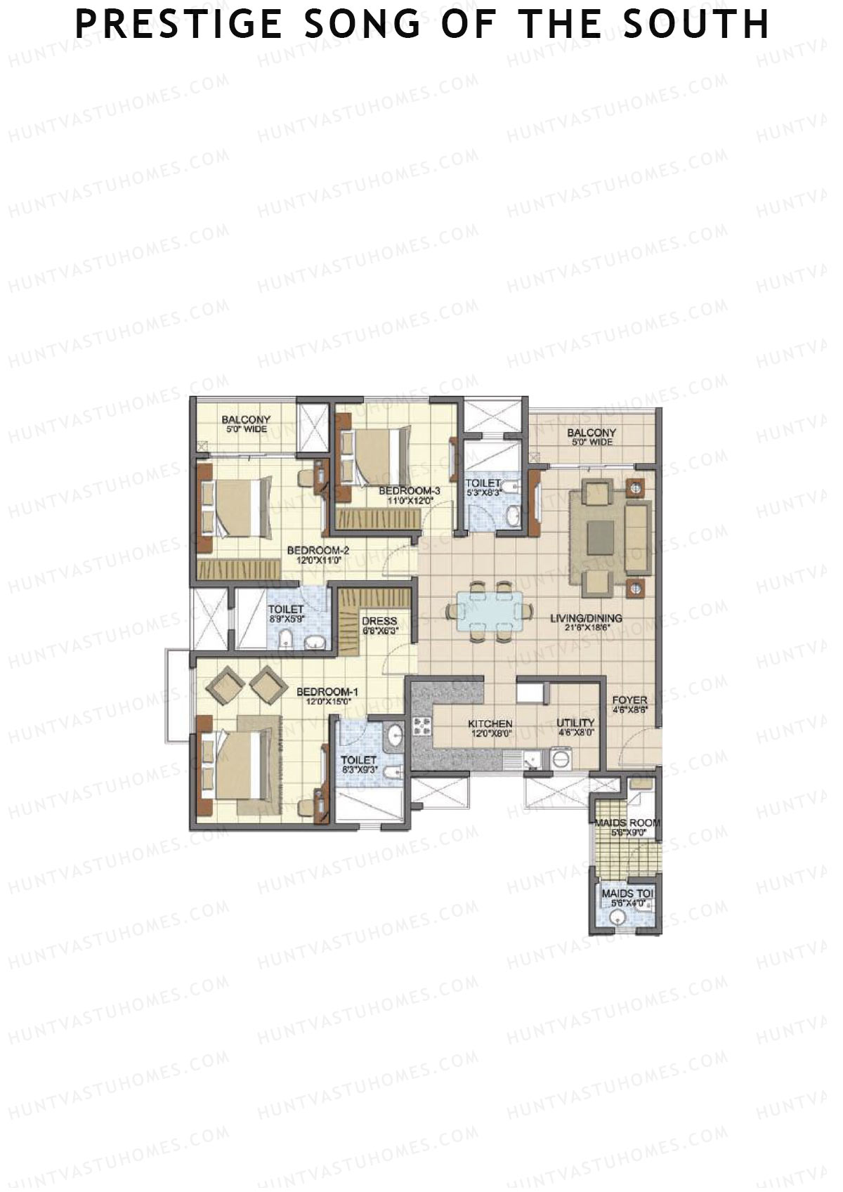 Prestige Song Of The South Tower 11 Unit 7 (Type E4) Floor Plan