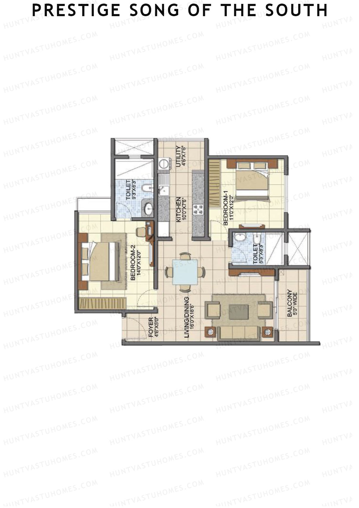 Prestige Song Of The South Tower 14 Unit 5 (Type B2) Floor Plan