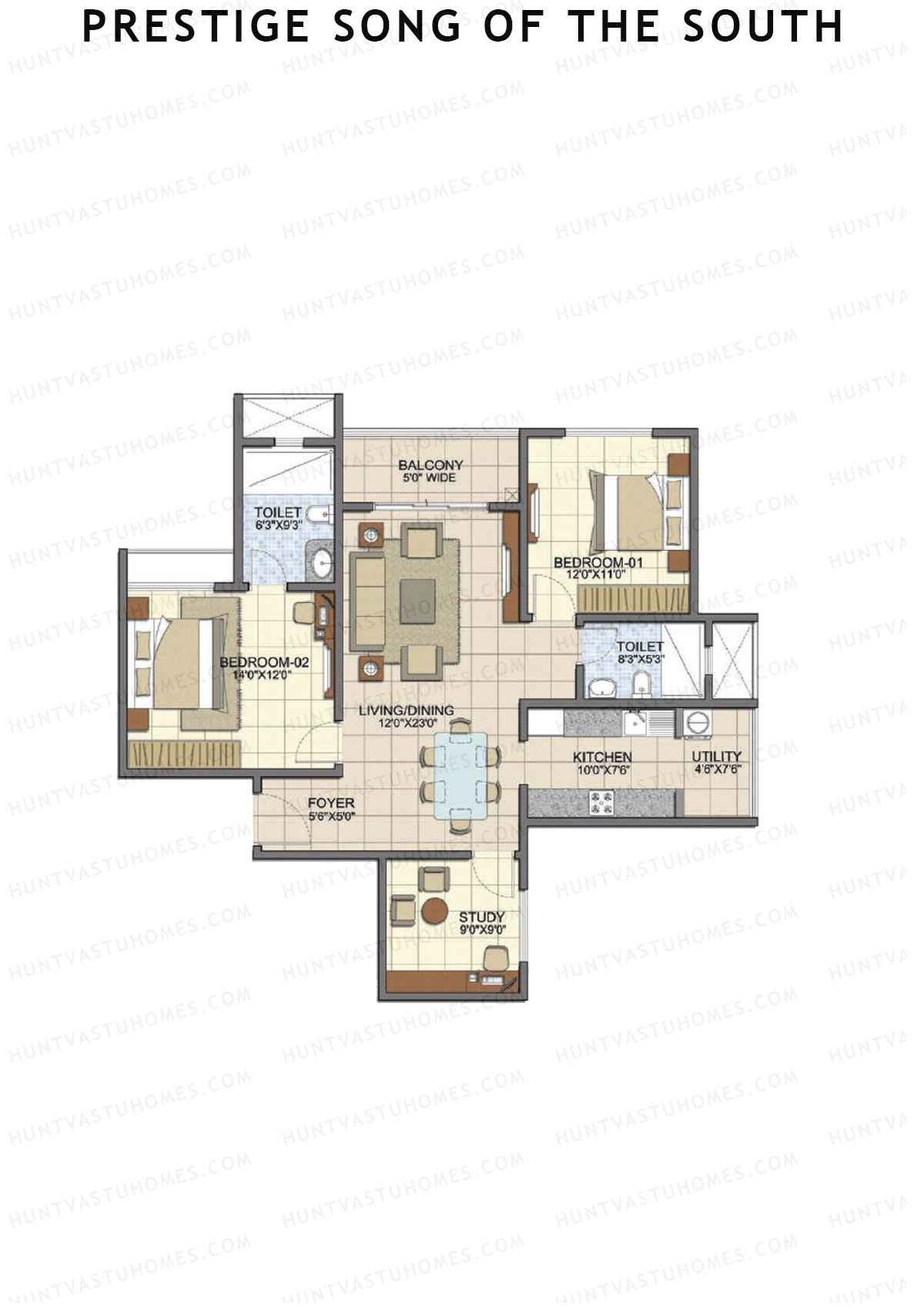 Prestige Song Of The South Tower 1 Unit 2 (Type C3) Floor Plan