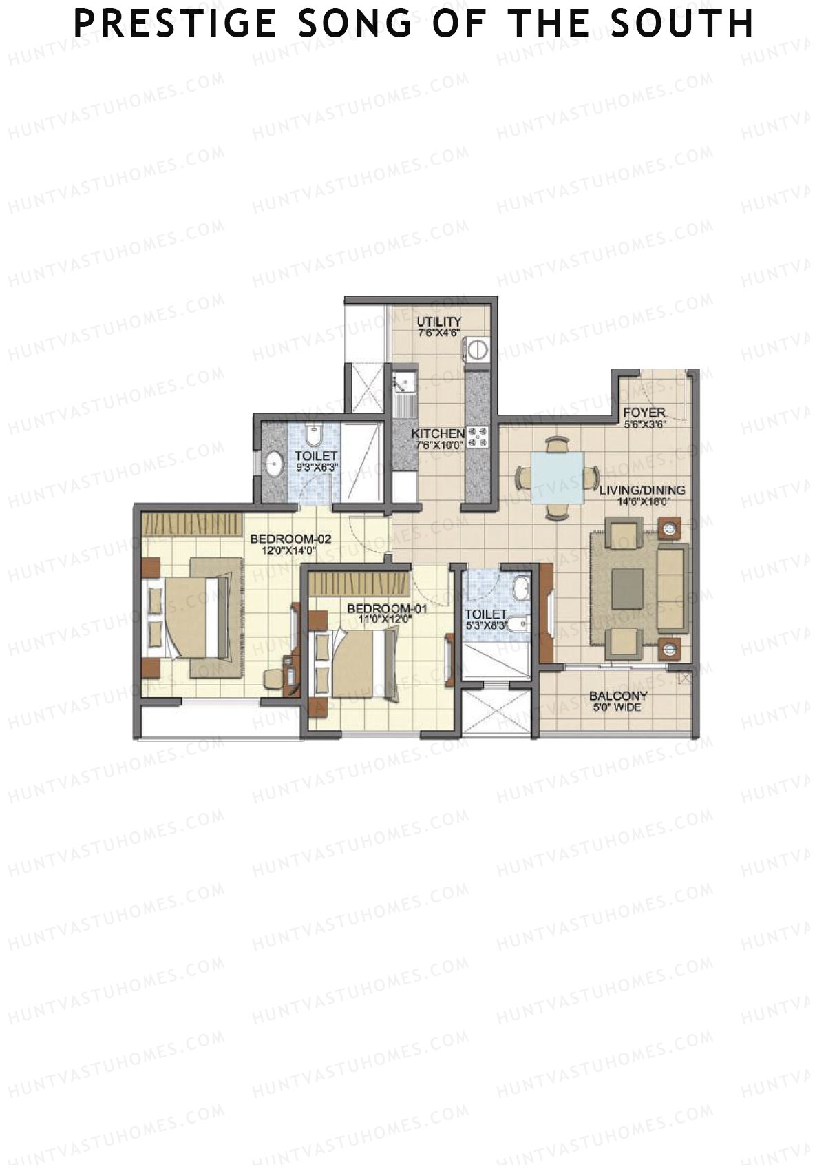 Prestige Song Of The South Tower 1 Unit 4 (Type B12) Floor Plan