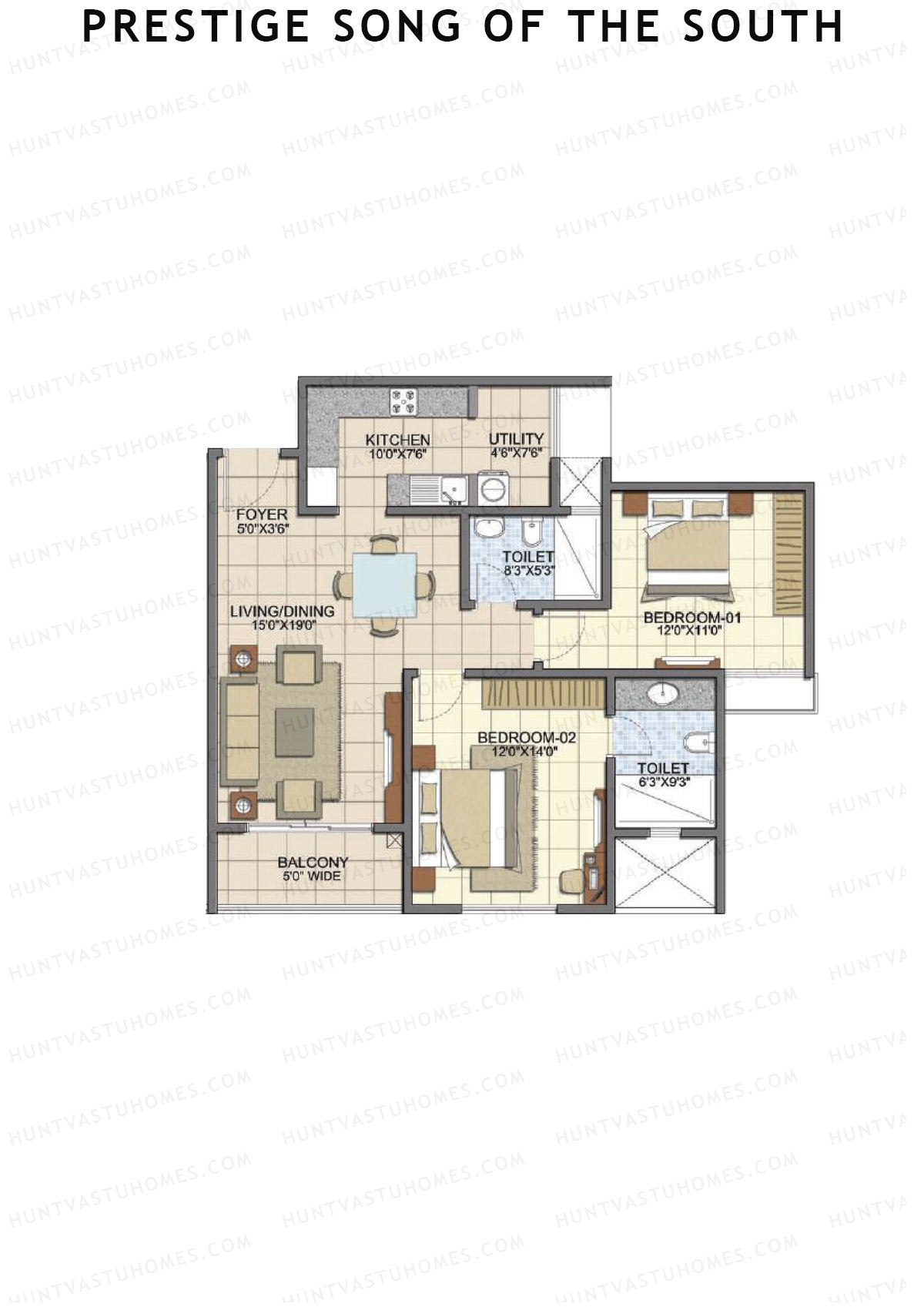 Prestige Song Of The South Tower 1 Unit 5 (Type B4) Floor Plan