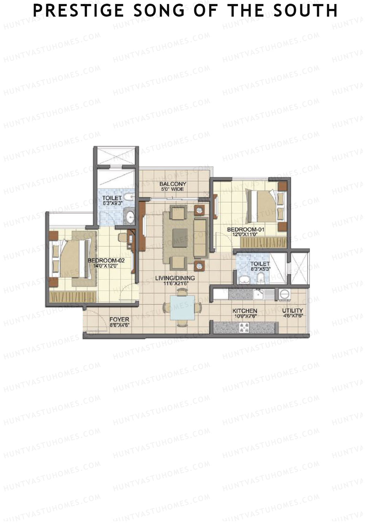 Prestige Song Of The South Tower 1 Unit 8 (Type B7) Floor Plan
