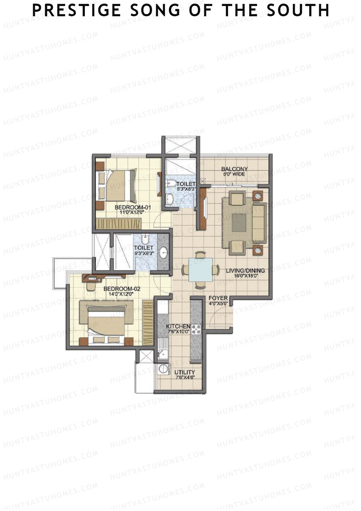 Prestige Song Of The South Tower 3 Unit 1 (Type B10) Floor Plan