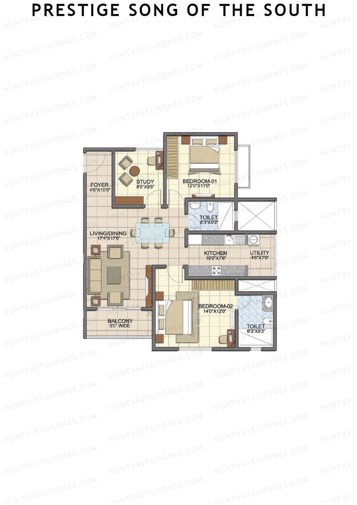Prestige Song Of The South Tower 4 Unit 3 (Type C1) Floor Plan