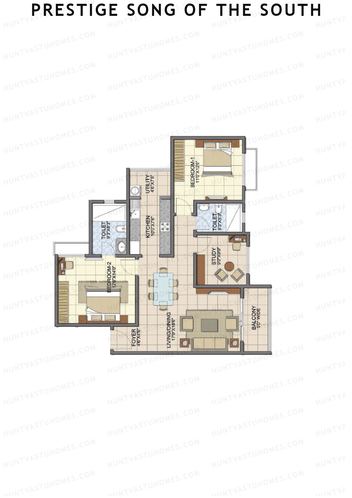 Prestige Song Of The South Tower 5 Unit 3 (Type C4) Floor Plan