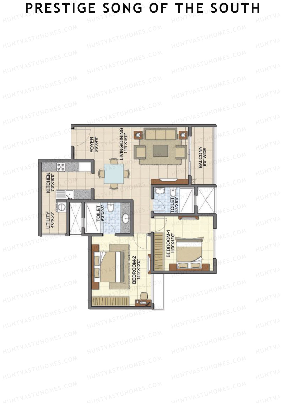 Prestige Song Of The South Tower 5 Unit 4 (Type B3) Floor Plan