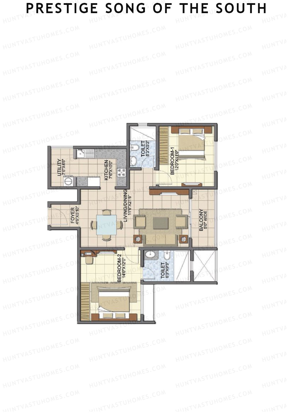 Prestige Song Of The South Tower 5 Unit 5 (Type B5) Floor Plan