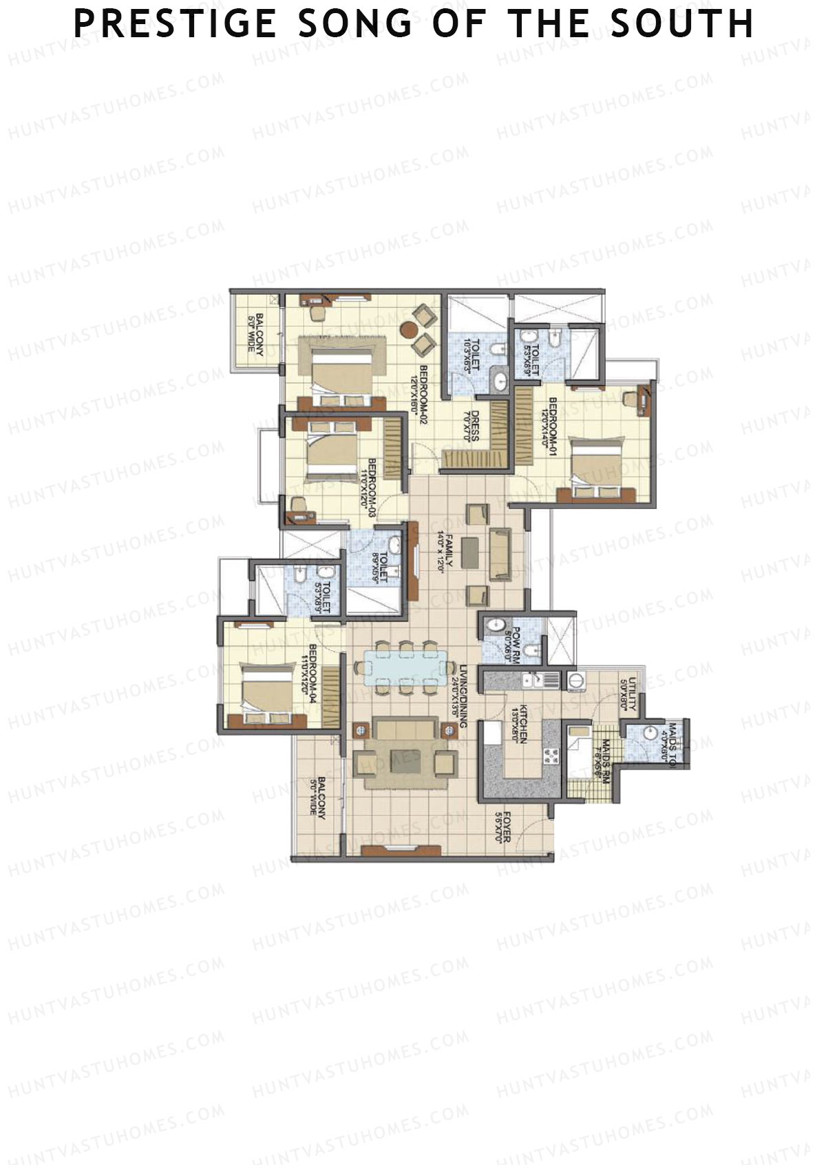 Prestige Song Of The South Tower 6 Unit 4 (Type F1) Floor Plan