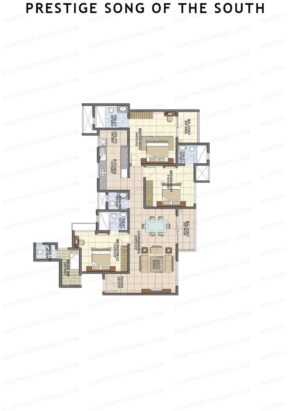 Prestige Song Of The South Tower 7 Unit 1 (Type E5) Floor Plan