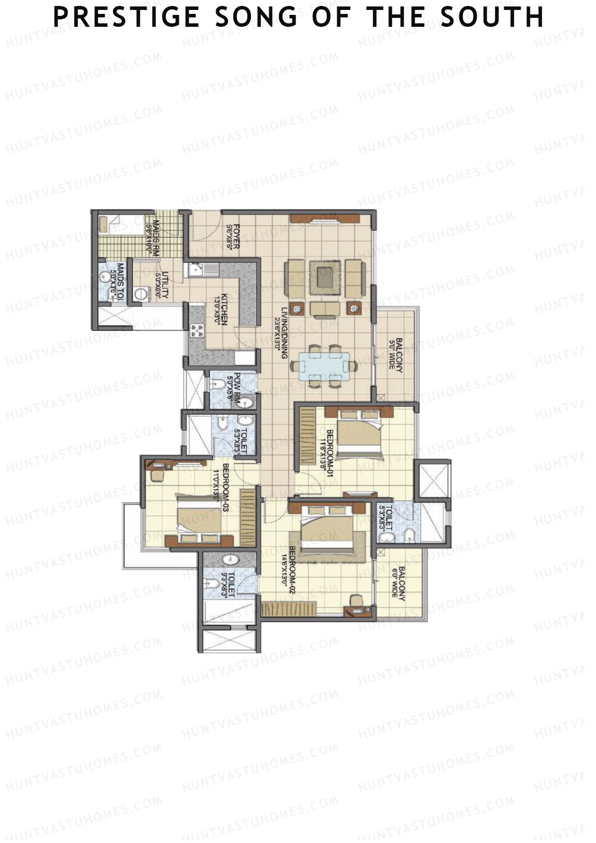 Prestige Song Of The South Tower 7 Unit 2 (Type E6) Floor Plan