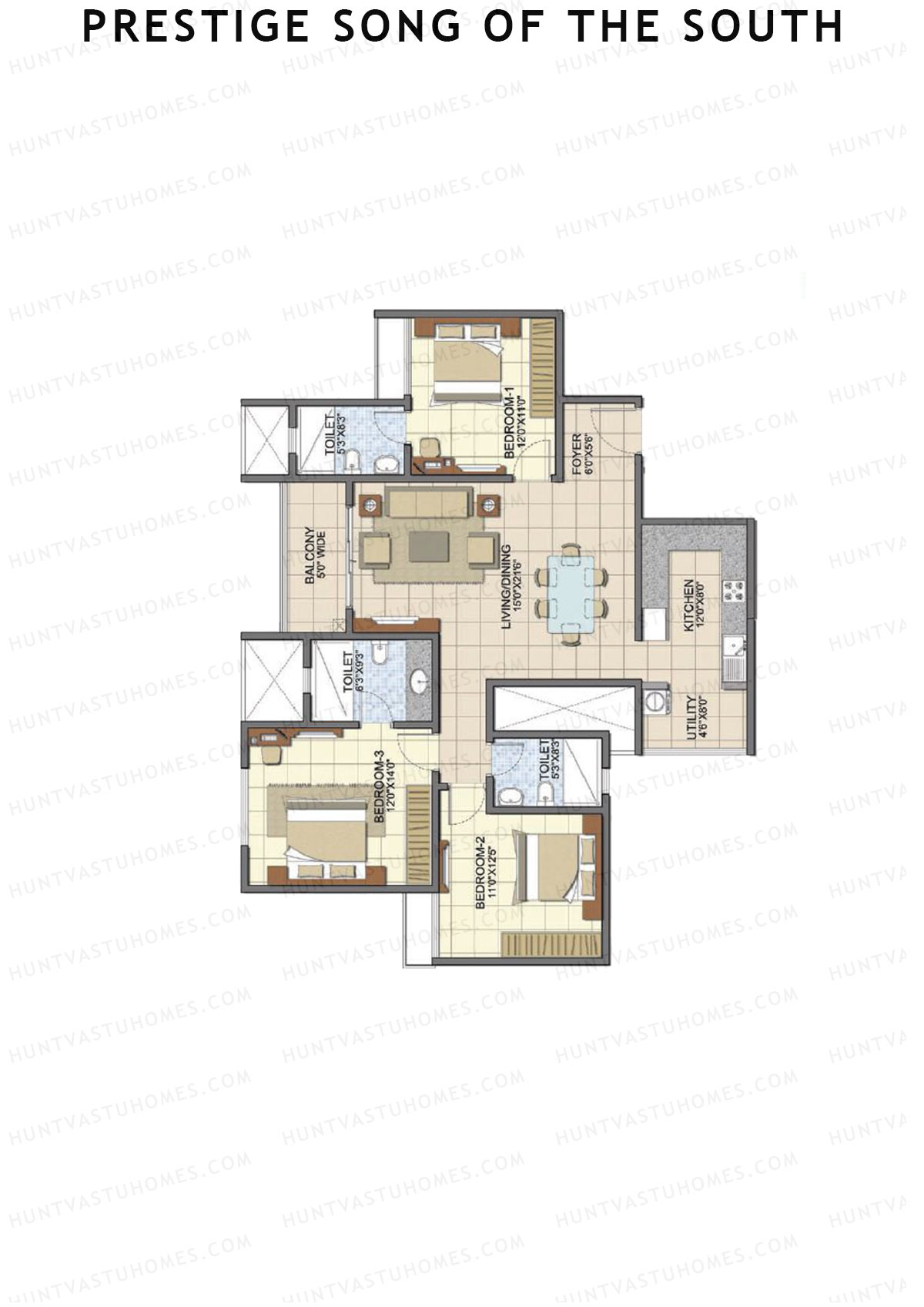 Prestige Song Of The South Tower 8 Unit 1 (Type D4) Floor Plan