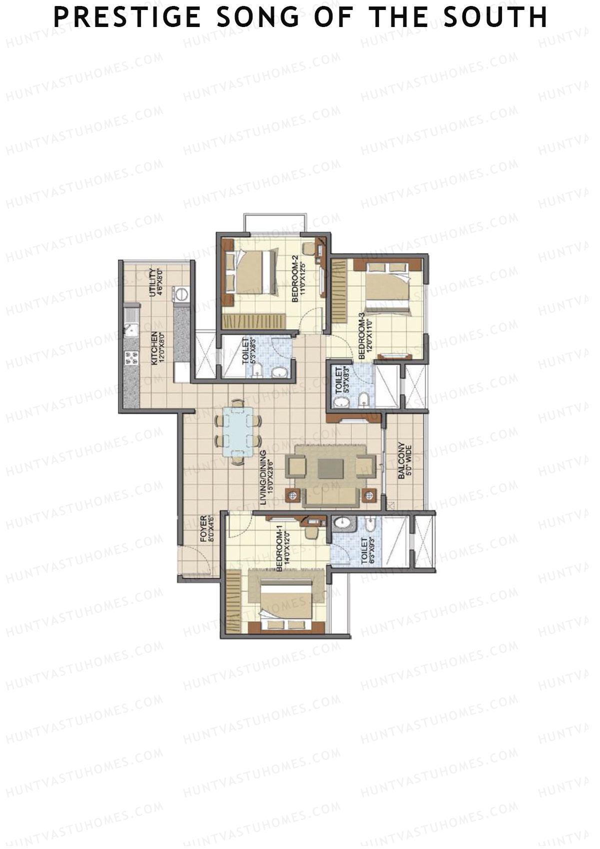 Prestige Song Of The South Tower 8 Unit 3 (Type D6) Floor Plan
