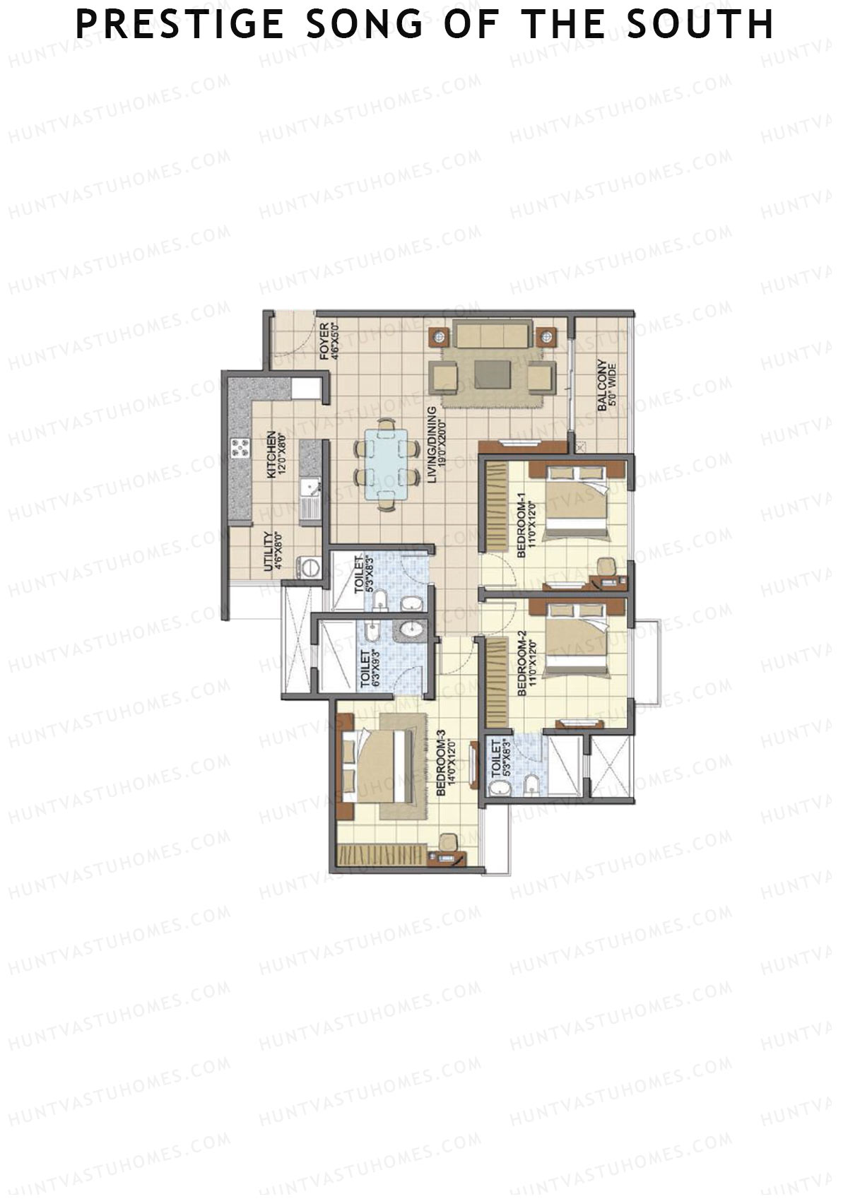 Prestige Song Of The South Tower 8 Unit 4 (Type D5) Floor Plan