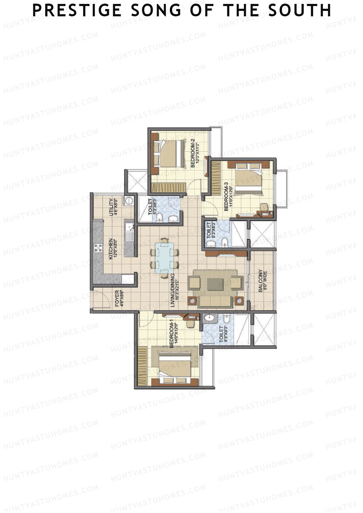 Prestige Song Of The South Tower 8 Unit 5 (Type D1) Floor Plan