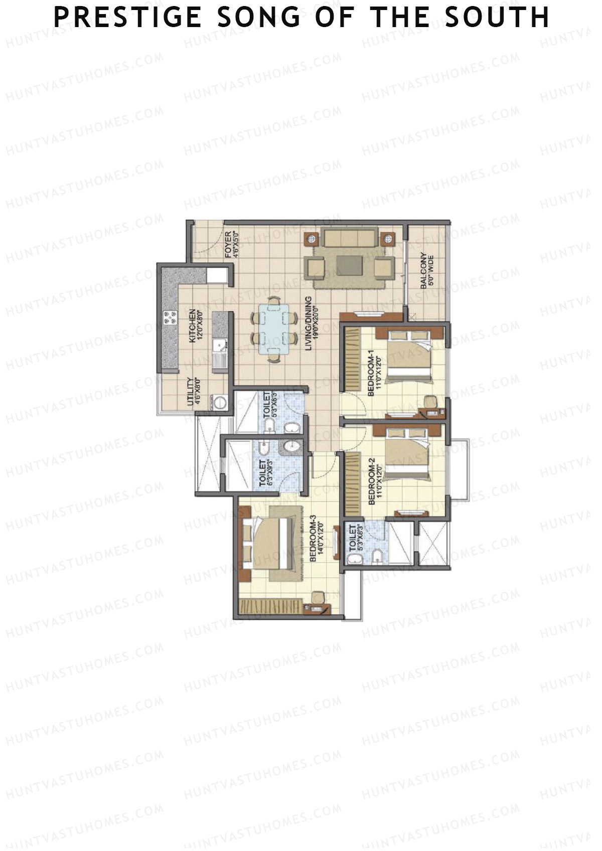 Prestige Song Of The South Tower 8 Unit 6 (Type D9) Floor Plan