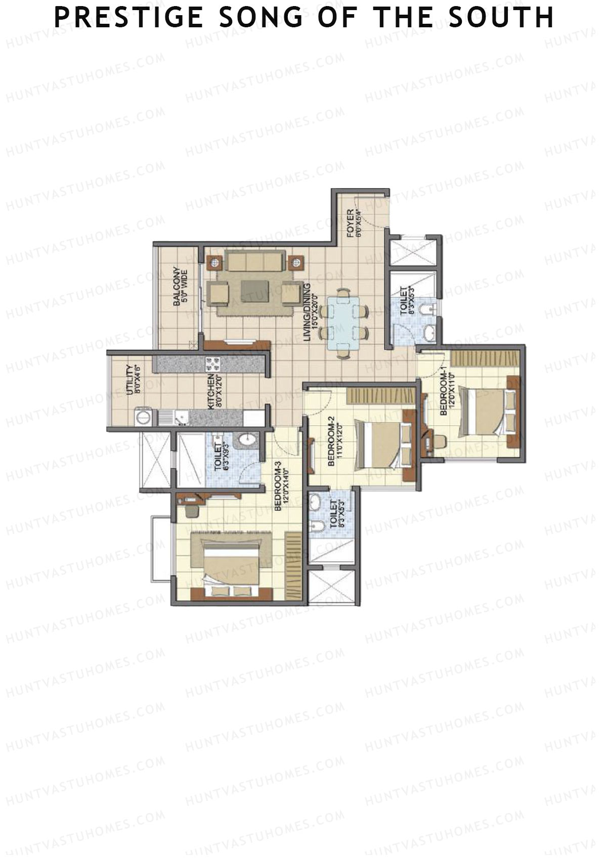 Prestige Song Of The South Tower 8 Unit 7 (Type D3) Floor Plan