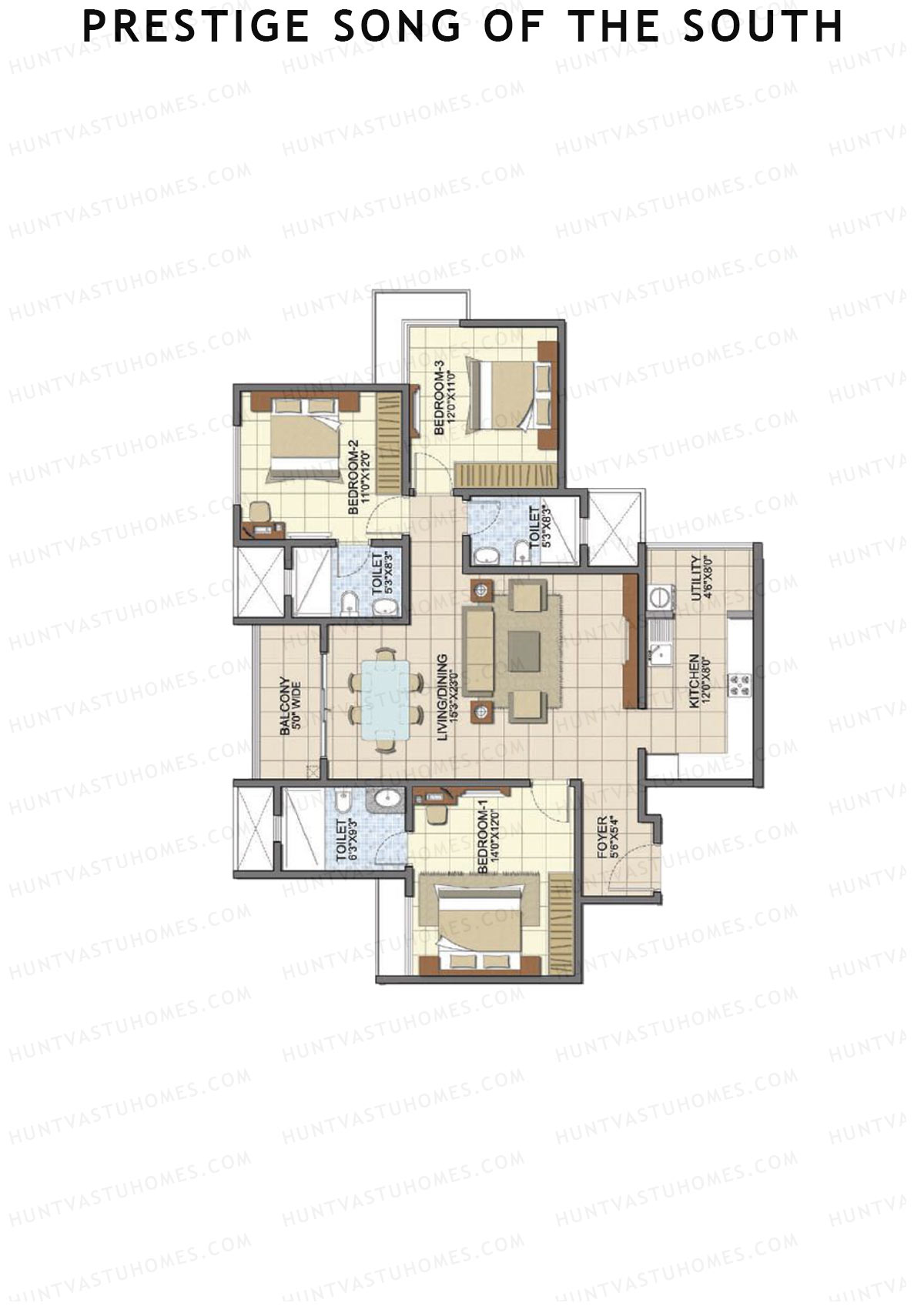 Prestige Song Of The South Tower 8 Unit 8 (Type D8) Floor Plan