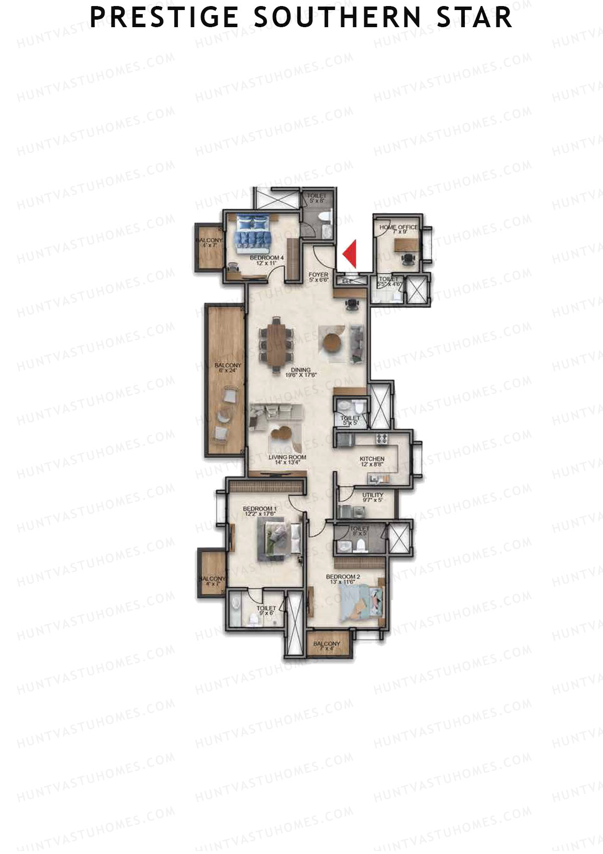 Prestige Southern Star Tower 12 Unit 3 (Type G6R) Floor Plan
