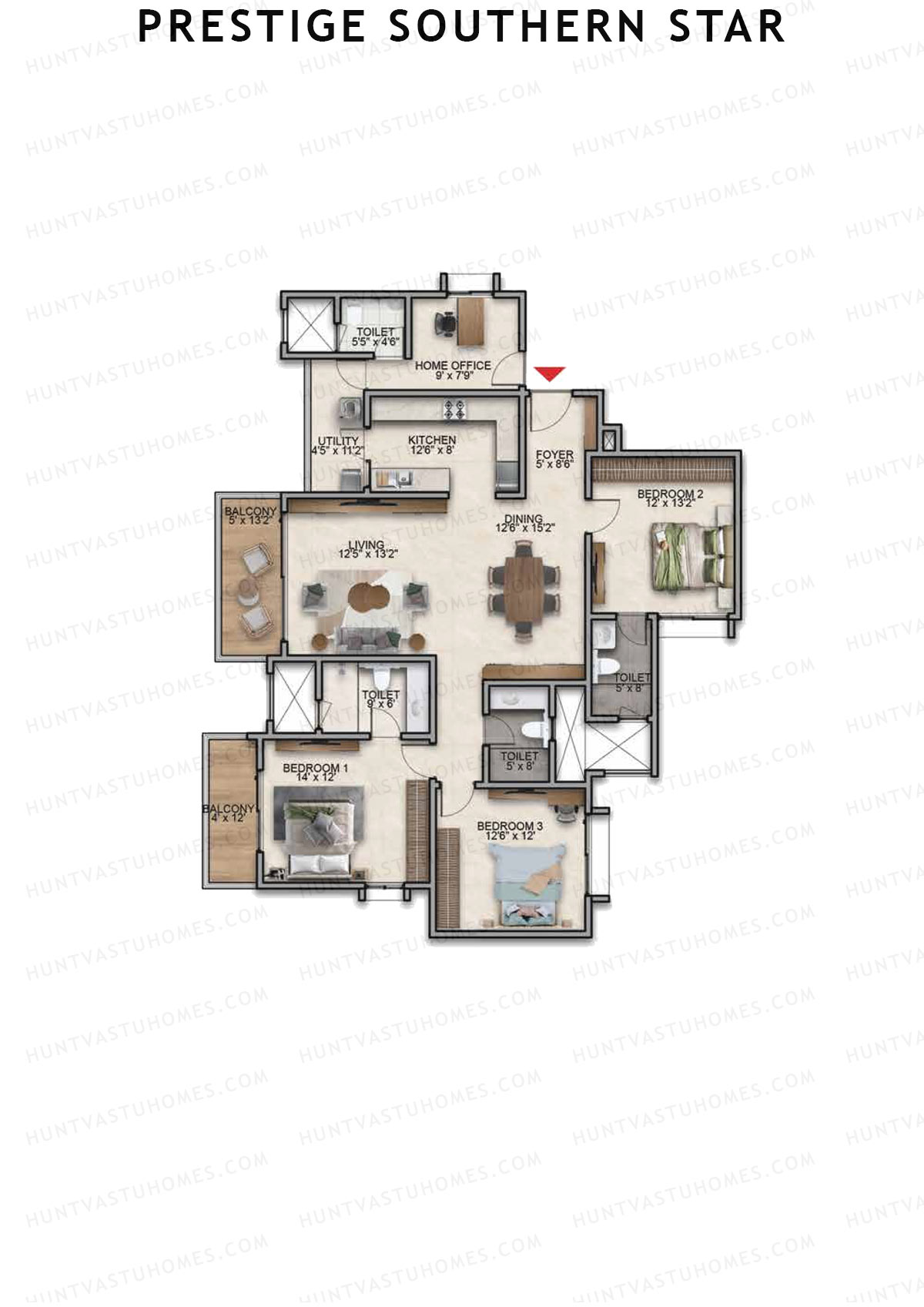 Prestige Southern Star Tower 14 Unit 3 (Type E2) Floor Plan