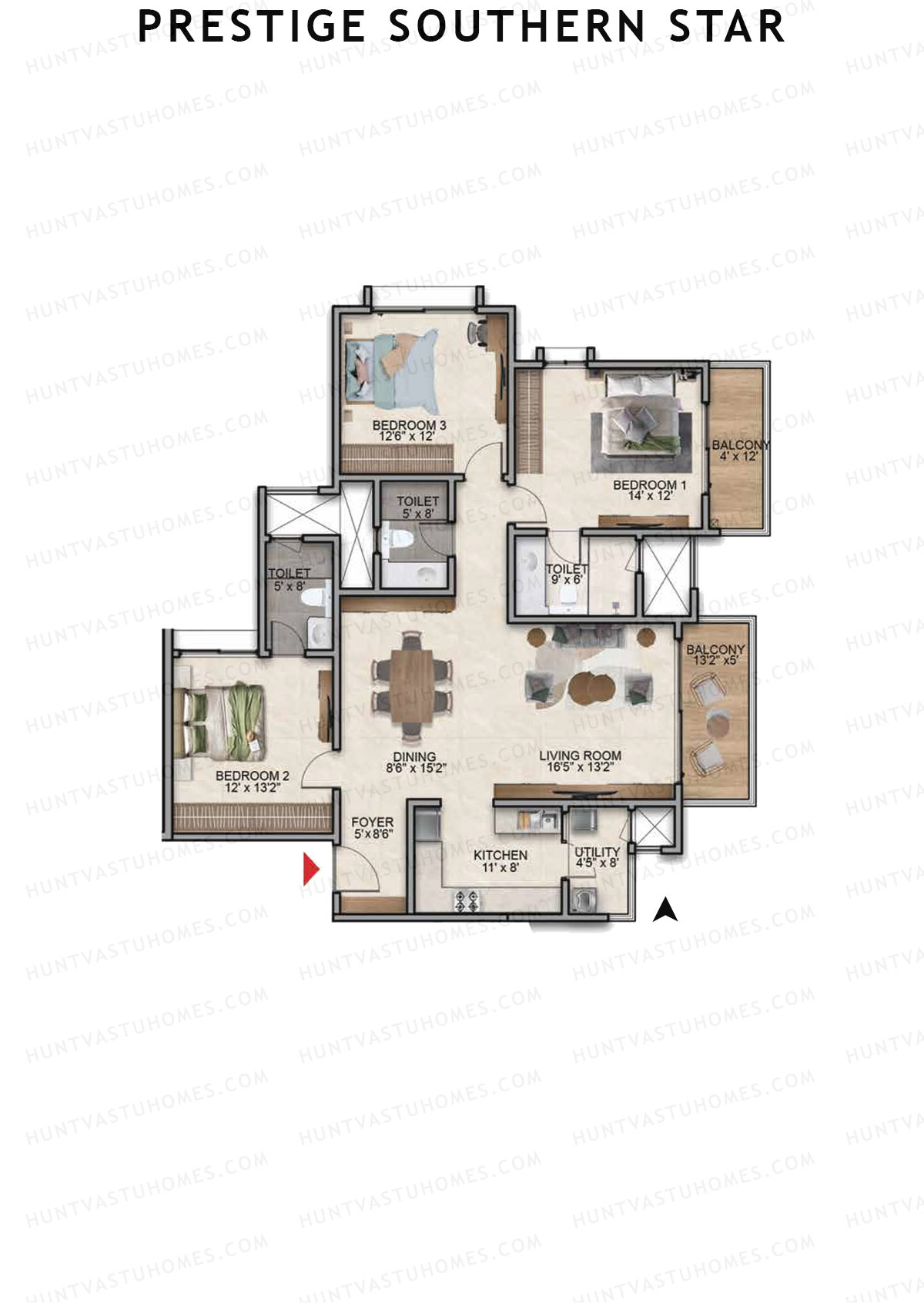 Prestige Southern Star Tower 1 Unit 1 (Type D8) Floor Plan