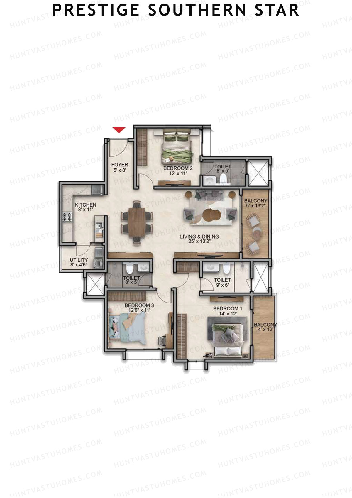 Prestige Southern Star Tower 1 Unit 2 (Type D1) Floor Plan