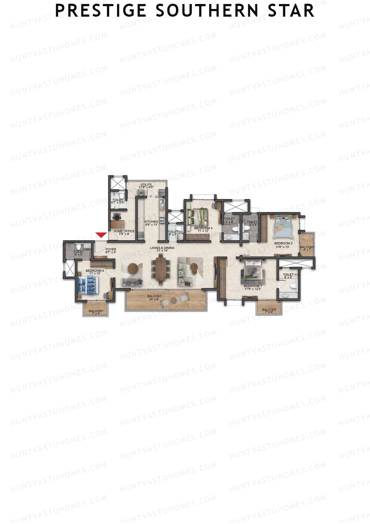 Prestige Southern Star Tower 2 Unit 2 (Type G3) Floor Plan