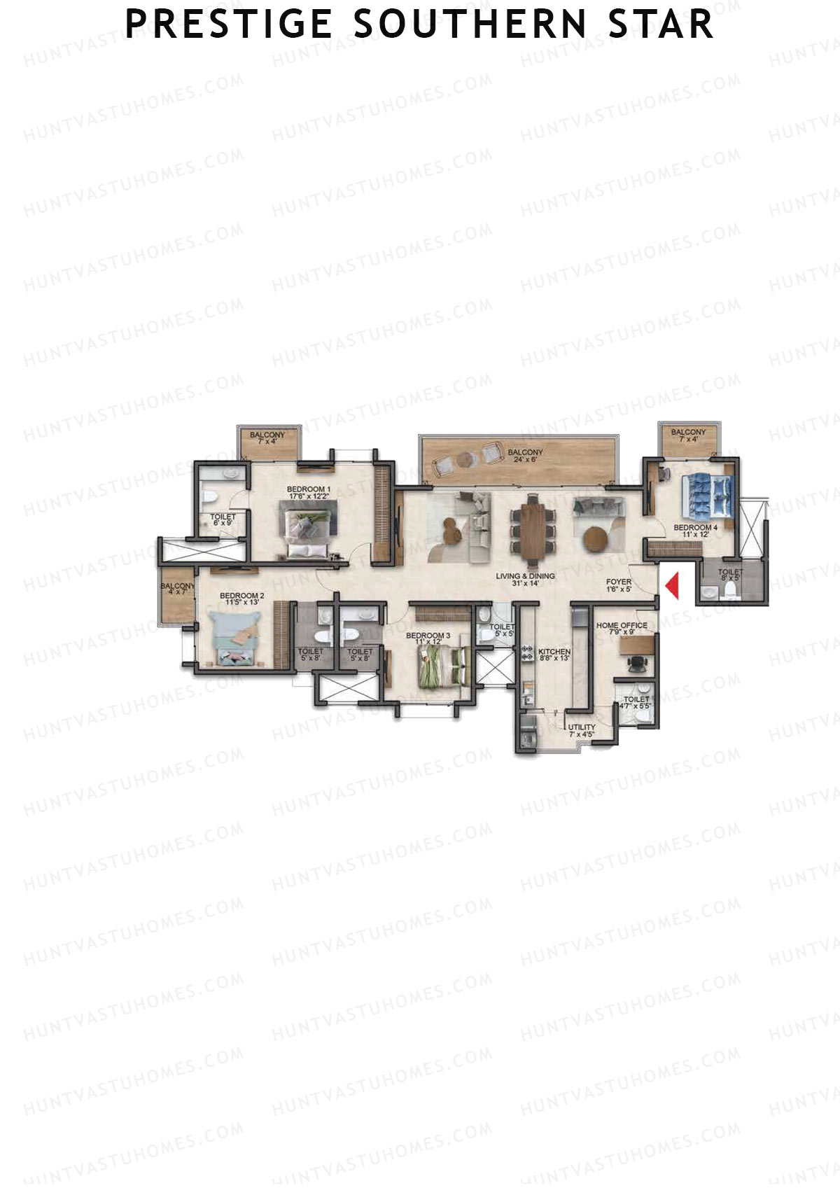 Prestige Southern Star Tower 2 Unit 4 (Type G1) Floor Plan