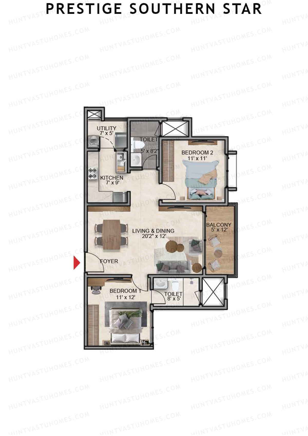 Prestige Southern Star Tower 6 Unit 2 (Type B2) Floor Plan