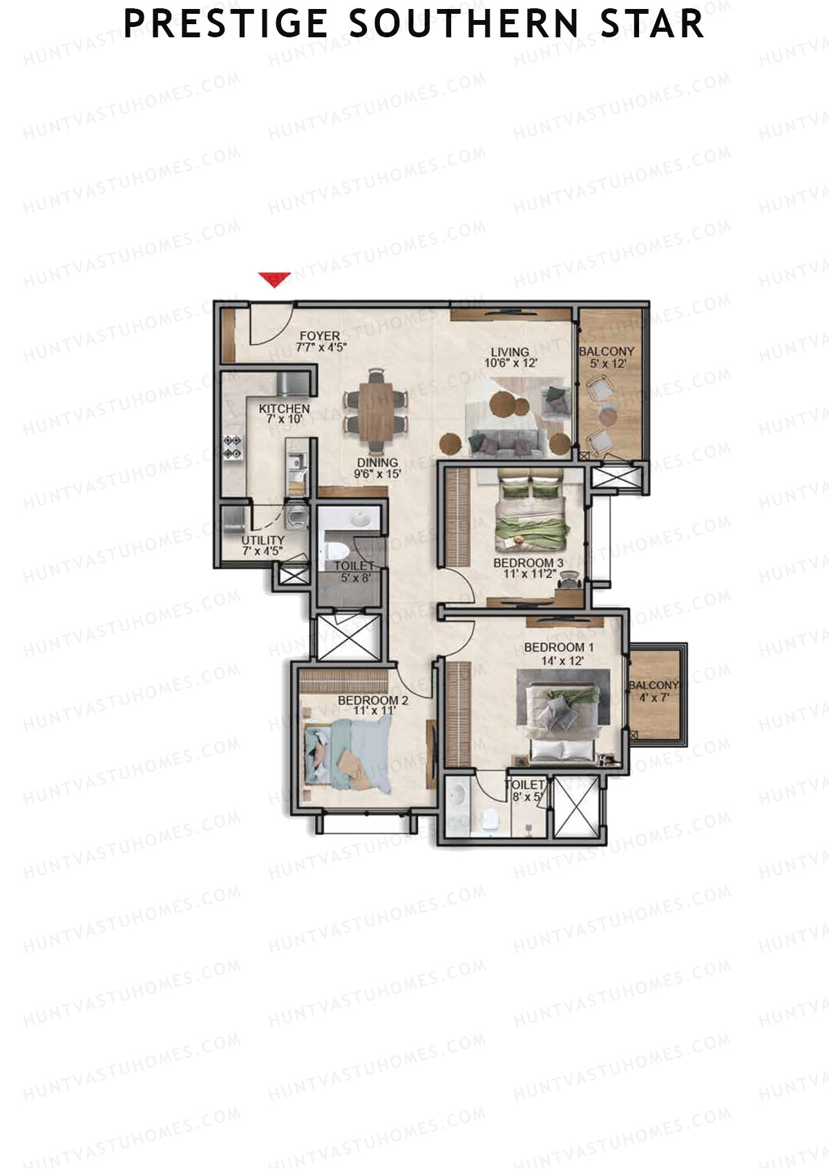 Prestige Southern Star Tower 6 Unit 3 (Type C10) Floor Plan