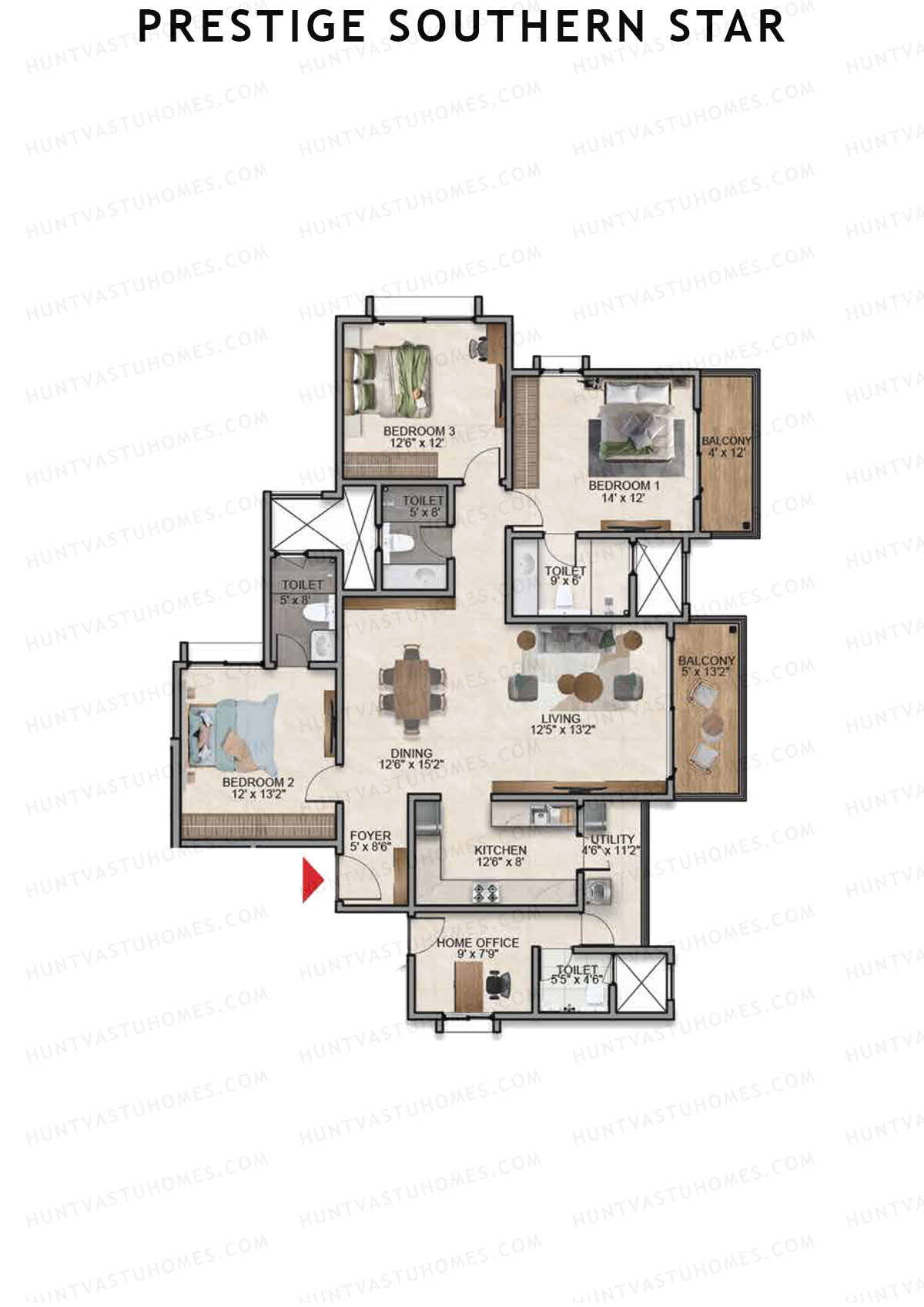 Prestige Southern Star Tower 7 Unit 1 (Type E1) Floor Plan