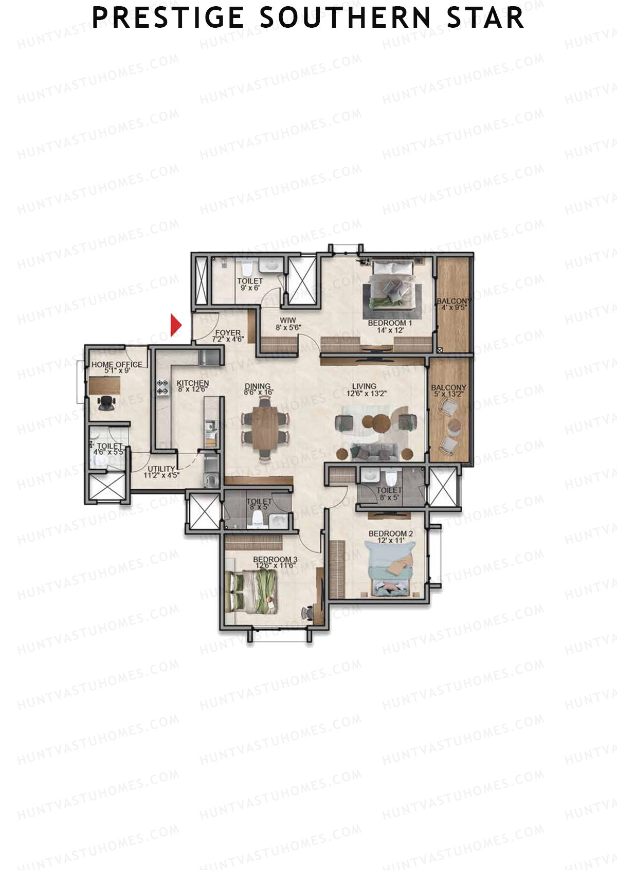 Prestige Southern Star Tower 7 Unit 2 (Type E7) Floor Plan