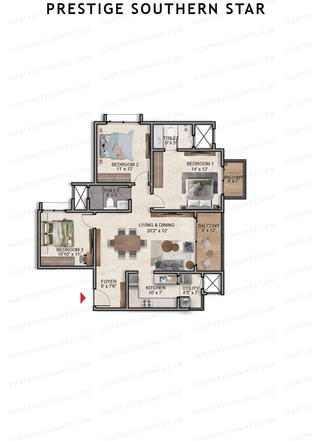 Prestige Southern Star Tower 8 Unit 1 (Type C5) Floor Plan