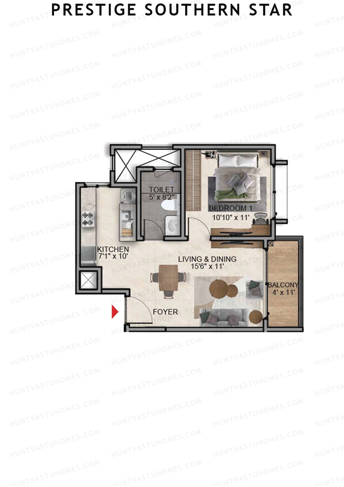 Prestige Southern Star Tower 8 Unit 2 (Type A4) Floor Plan