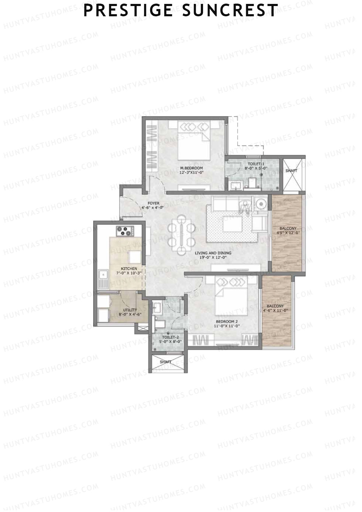 Prestige Suncrest Tower 1 Unit 2 (Type C) Floor Plan